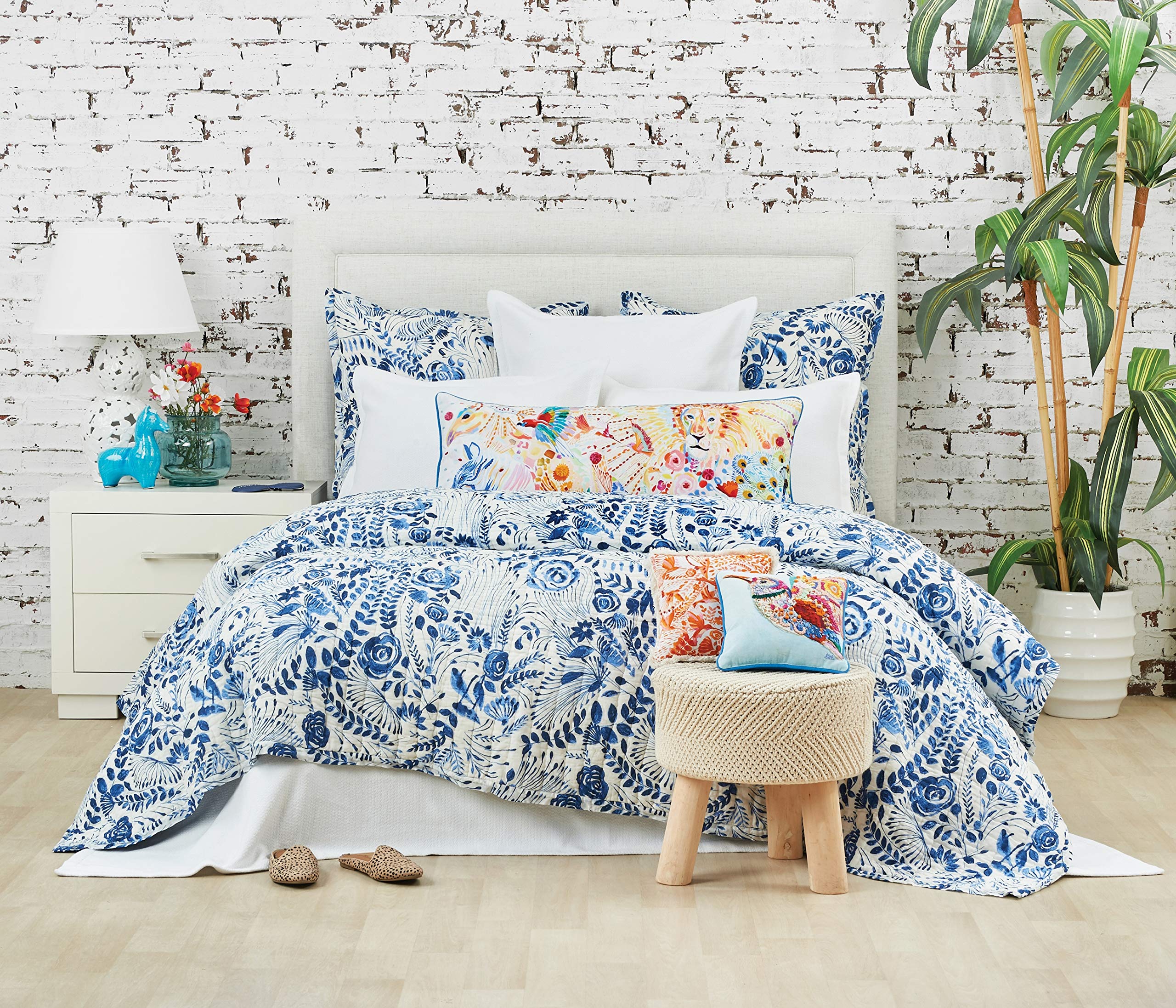 C&F Home Starla Dark Blue Floral Pattern Reversible Premium Cotton Queen Quilt Queen Navy