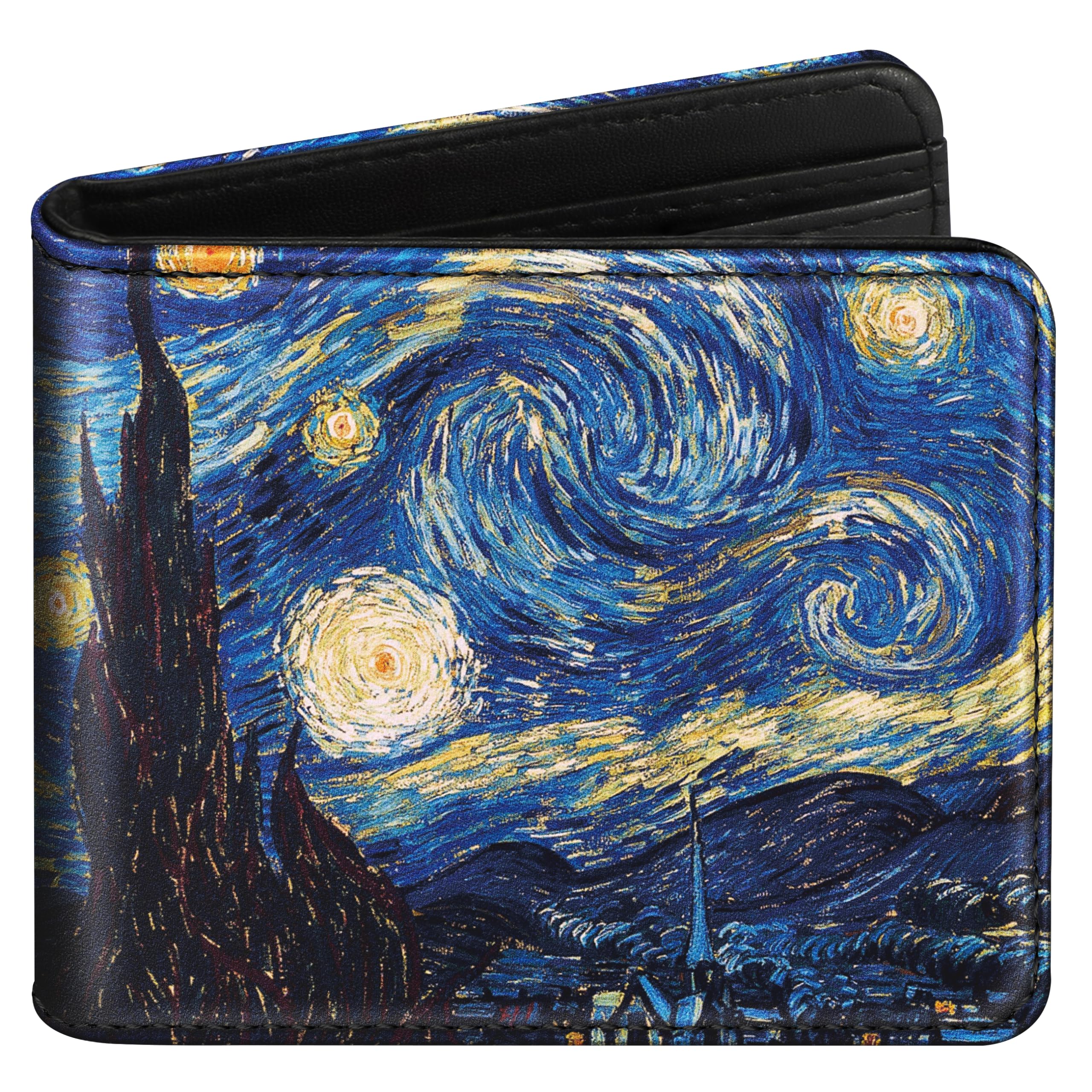 Funermei Cute Wallet for Girls Women Space Leather Bifold Wallet for Teen Boys Men Blue Sky Aesthetic Credit Card Holder RFID Id Cash Slim Small