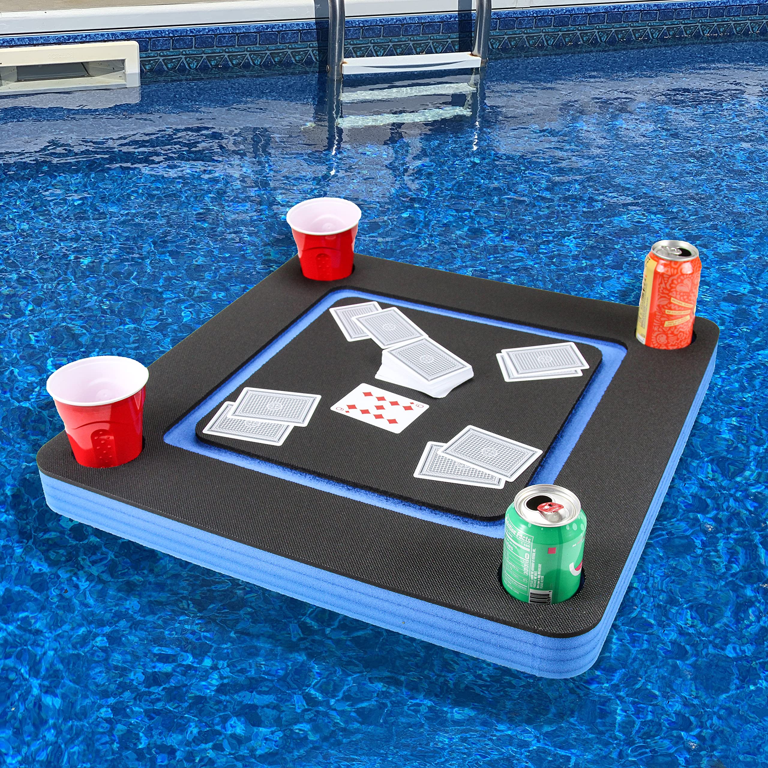 Polar Whale Blue & Black Color Floating Game or Card Table Tray for Pool or Beach Party Float Lounge 2 pack