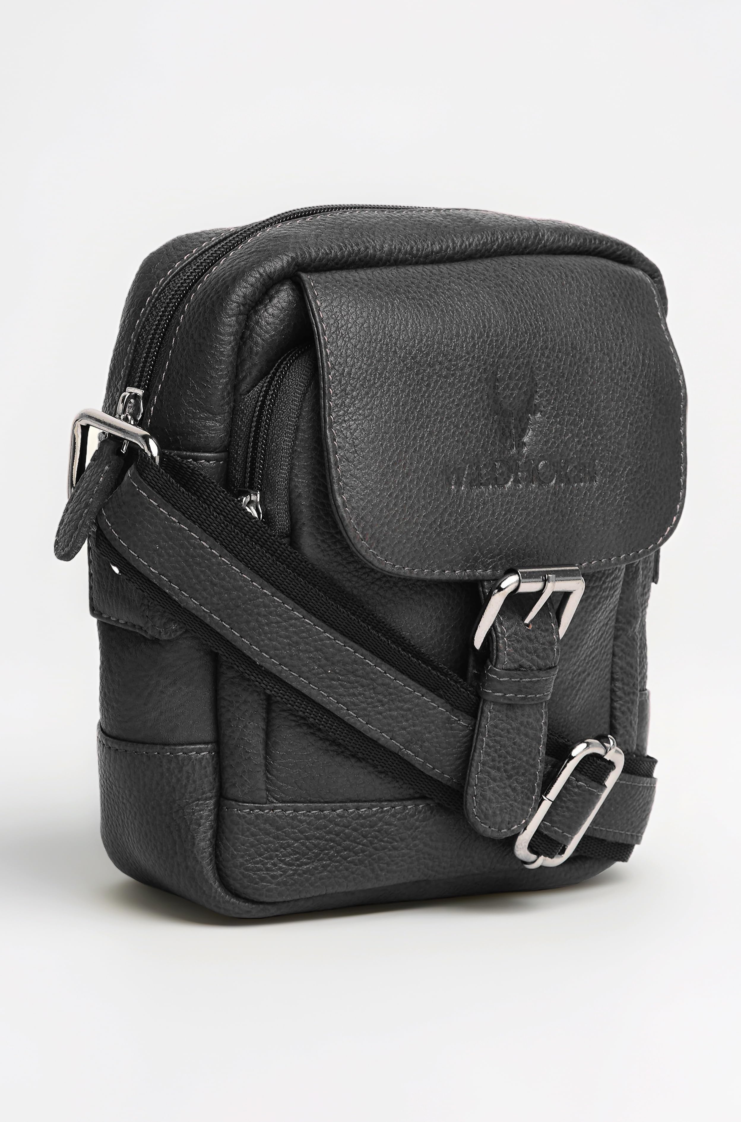 WildHorn Genuine Leather Mini Sling Bag for Men | Compact, Durable & Stylish | Buckle Closure | Front Zip Pocket | 1-Year Warranty