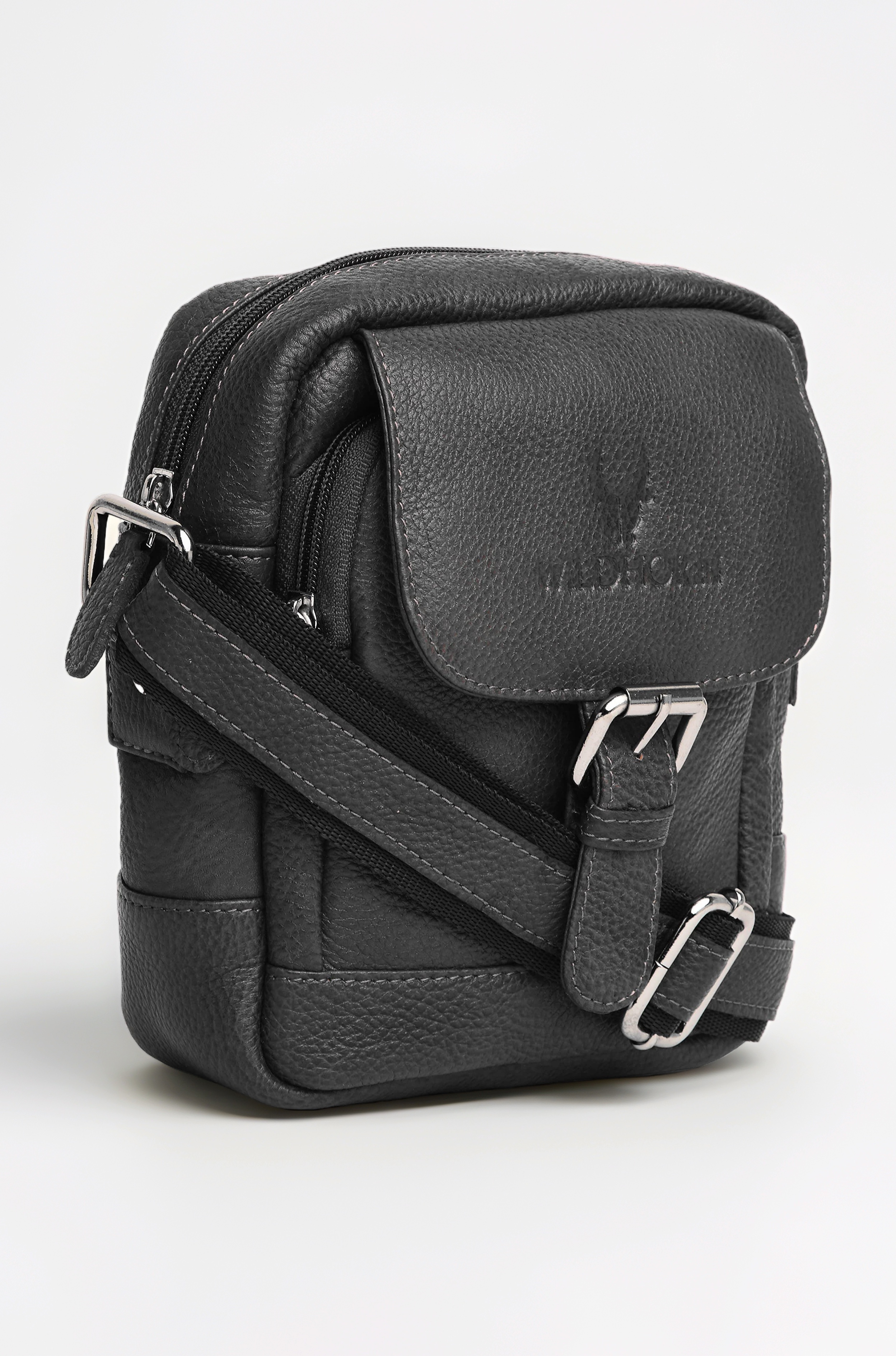 WildHorn Genuine Leather Mini Sling Bag for Men | Compact, Durable & Stylish | Buckle Closure | Front Zip Pocket | 1-Year Warranty