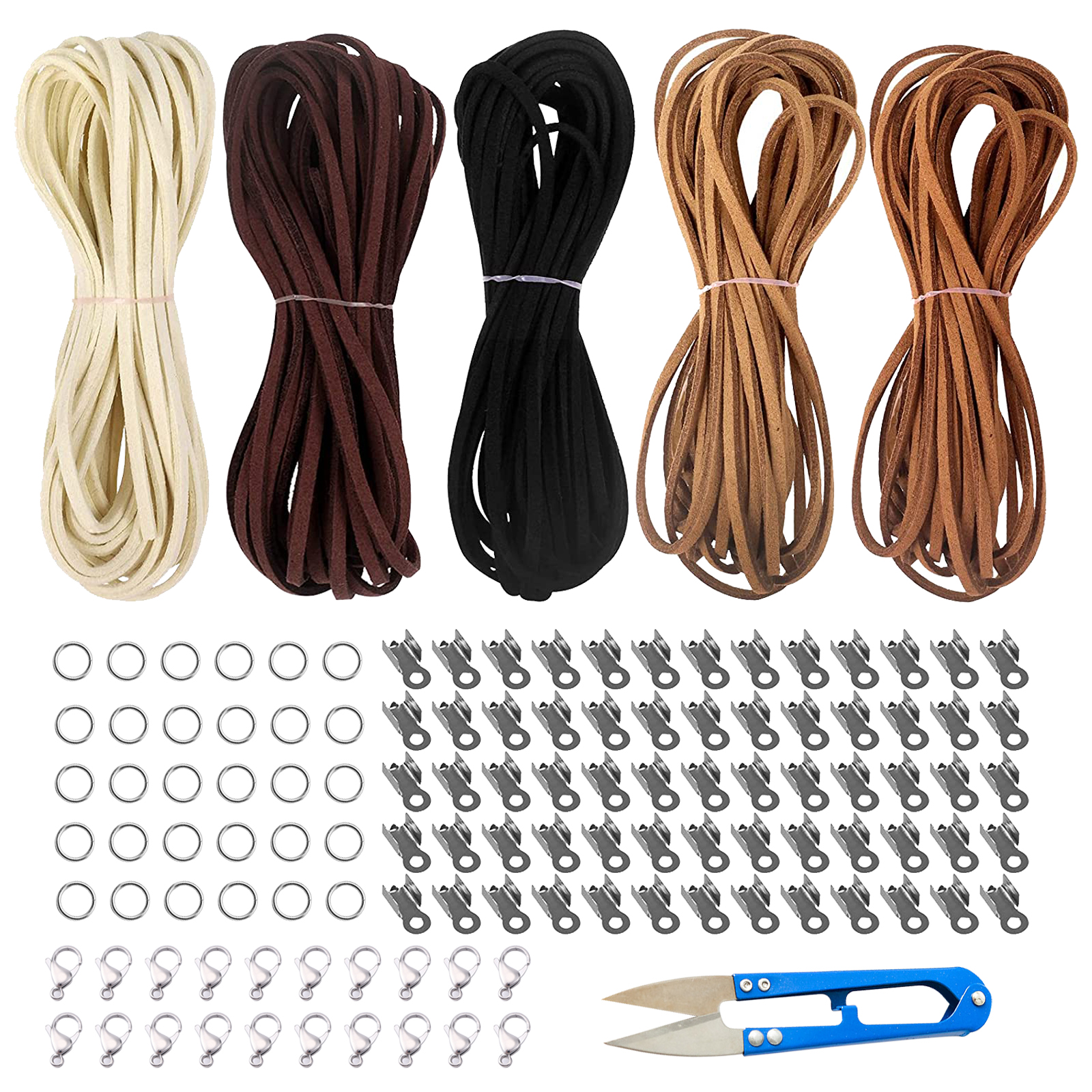 20 Pezzi Cordino In Pelle Scamosciata Per Gioielli Fai Da Te – 1m X 3mm, 20 Colori + 100 Terminali Metallici - 4