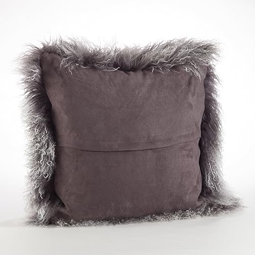 Vista 161 de SARO LIFESTYLE Almohada de lana de cordero mongol 100% con relleno de poliéster, 20 pulgadas, gris
