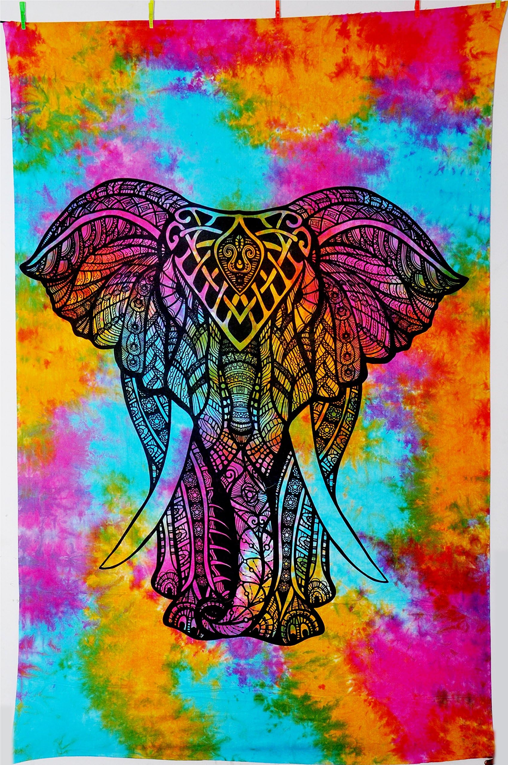 Boho Rectangular Mandala Raithan Tapestry Throw Blanket Beach Towel Elephant Green M