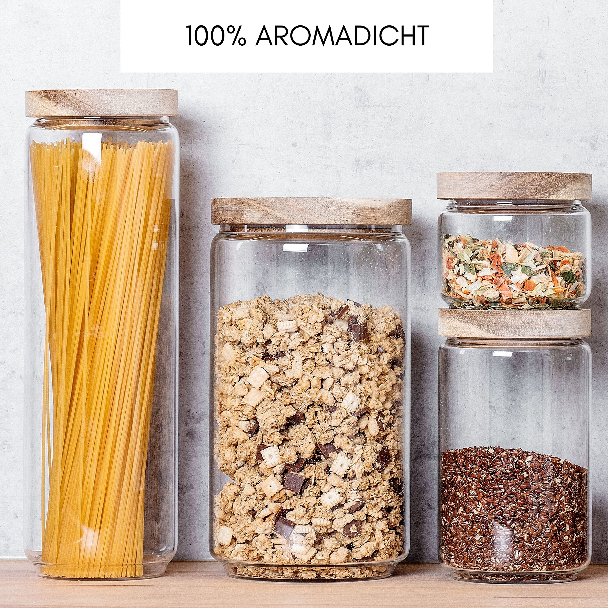 Econovo® Cajas Almacenamiento, Tarros con Tapa XL 2000 ml (2 piezas) de Vidrio de Borosilicato, Juego de Tarros Apilables y Herméticos, Recipientes de Cristal para Alimentos, Grandes y Pequeños