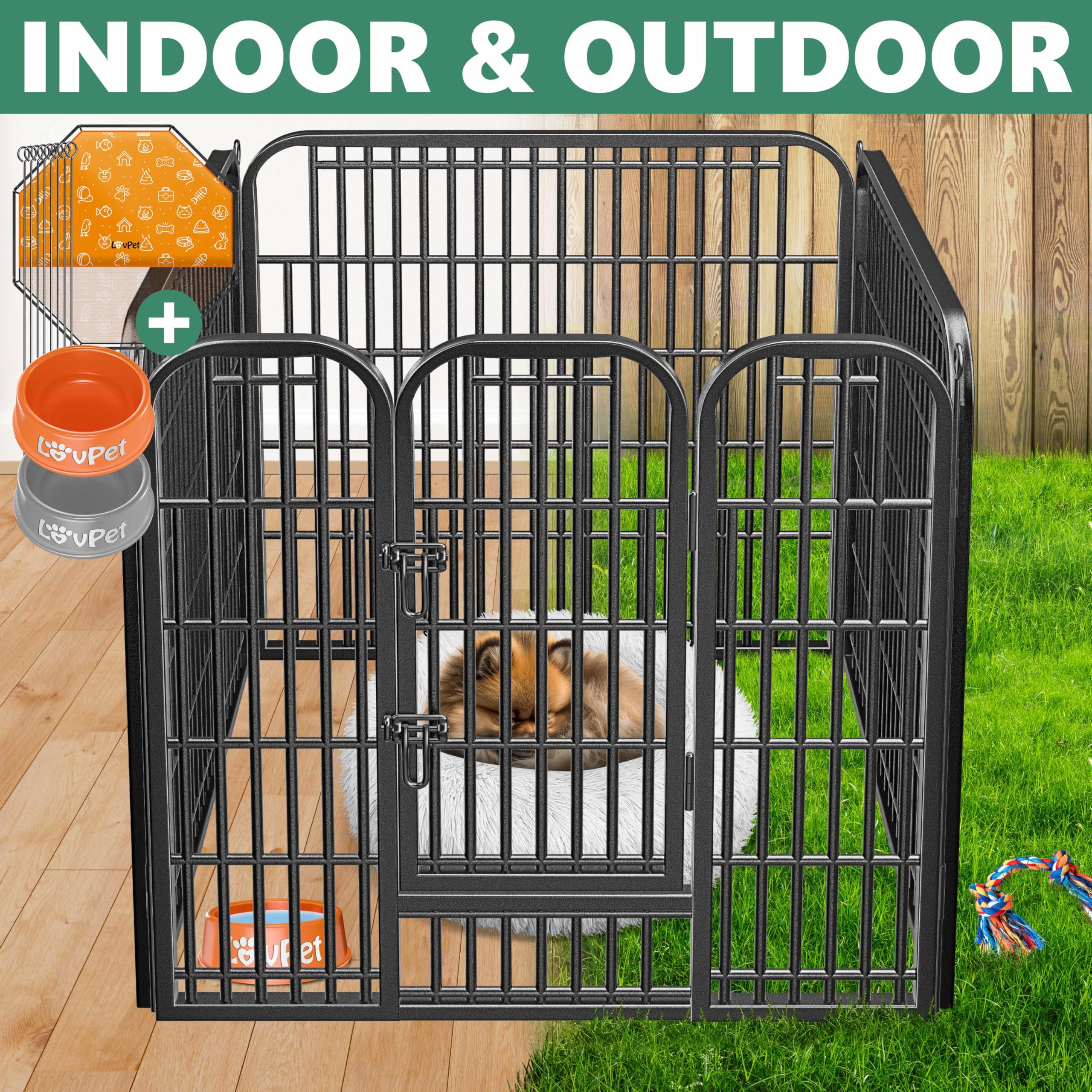 LovPet Welpenlaufstall Freilaufgehege Welpenauslauf I Hundelaufstall XXL 8 Gitter je 80x80 cm I Wetterfester Tierlaufstall mit Tür für Hund Katze Welpe Kaninchen Meerschweinchen I mit Dach & Erdankern