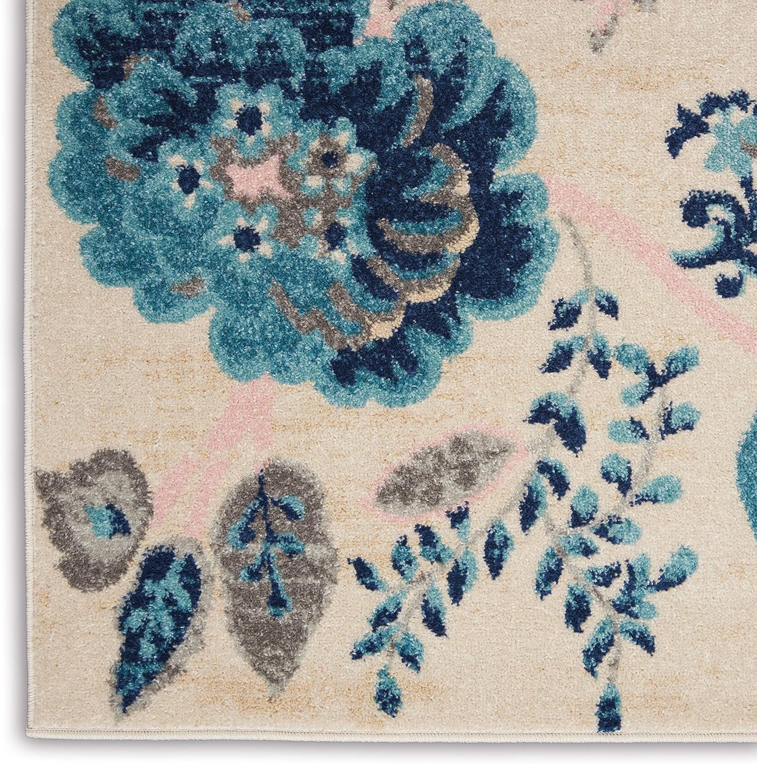 Nourison Home Tranquil Ivory/Light Blue 6' x 9' Area Rug - Easy Clean, Non Shedding, Bed Room, Living Room, Dining Room, Kitchen (6' x 9')