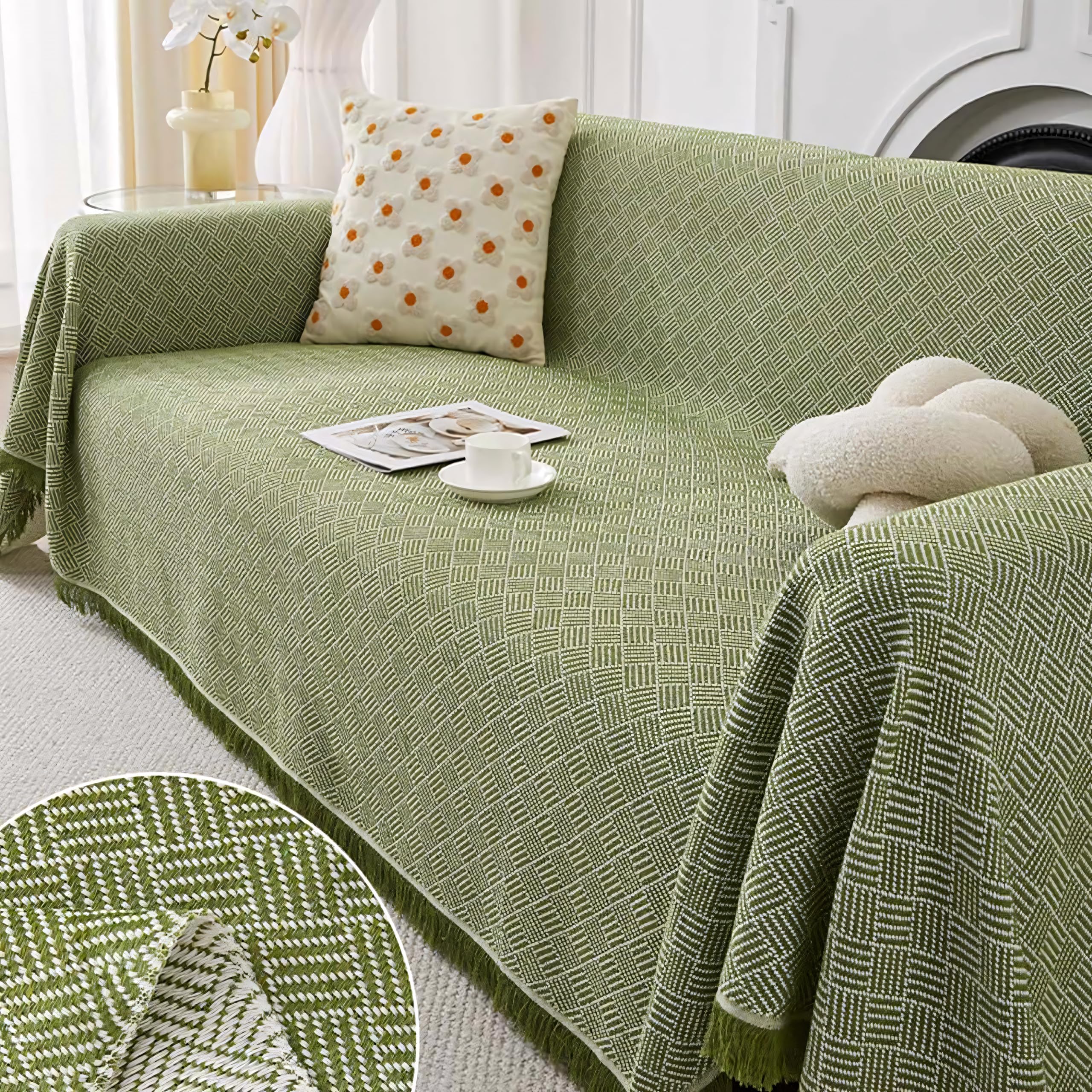 SDYdsgE sofa cover， Large Sofa Covers for Sectional 1 2 3 4 Seater Slipcovers with L Shape Furniture Protector(Green,180x180cm)