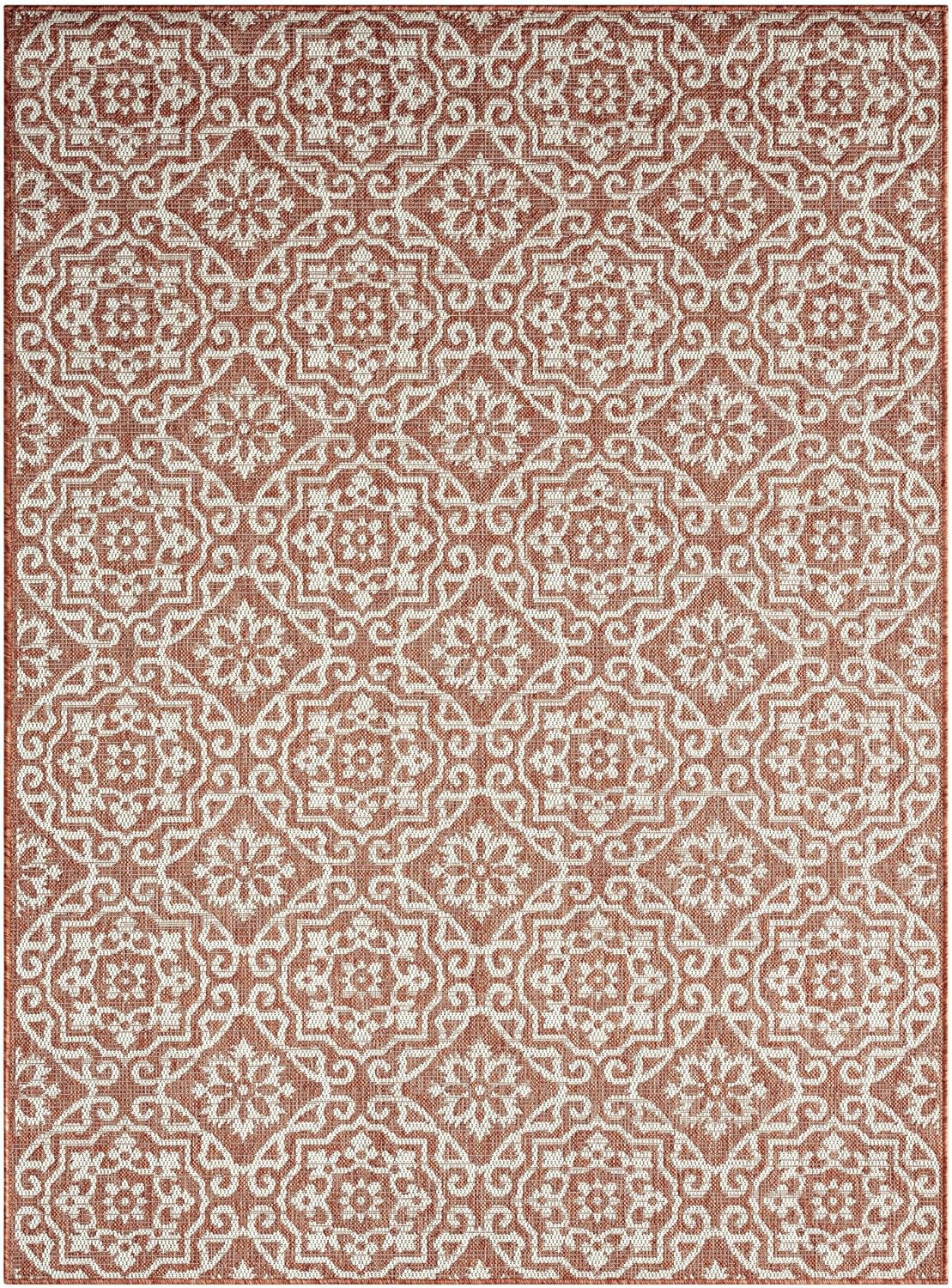Nicole Miller New York Patio Country Julia Transitional Geometric Indoor/Outdoor Area Rug, Terracotta/Ivory, 5'2"x7'2" Terracotta/Ivory 5'3" x 7'3" (Rectangular)
