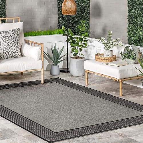 Alfombra para exteriores con borde gris nuLOOM Polipropileno gris