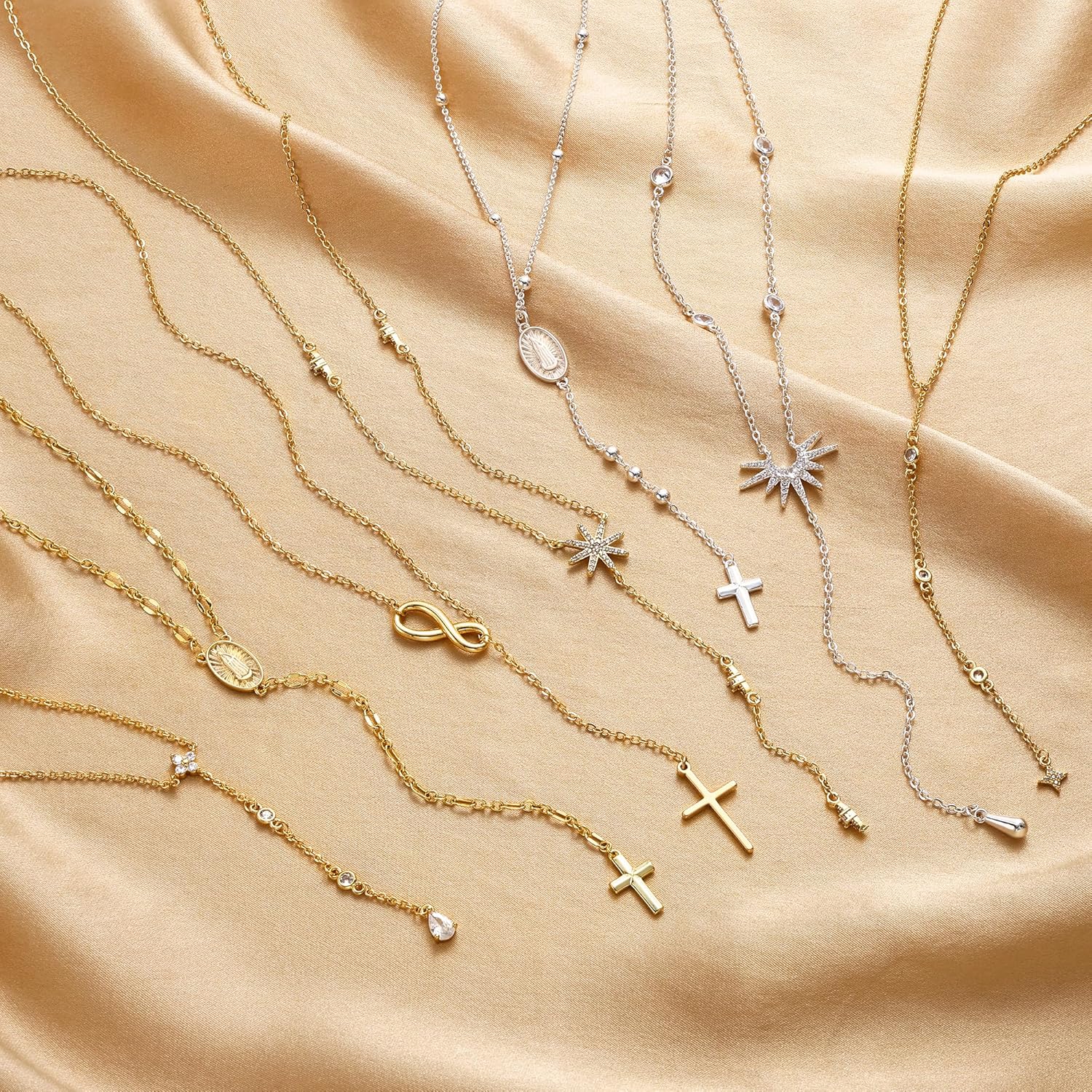 CHESKY Lariat Gold Necklace for Women Trendy, Dainty Long Necklace 14k Gold Plated/Silver Y-Shaped Pendant Necklace Layered Cz Beaded Chain Drop Necklaces Simple Gold Jewelry For Women Gift - Image 8