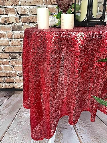 Miniatura 3 de Mantel de lentejuelas rojas con purpurina, 50 x 50 pulgadas, mantel rojo brillante para decoración de mesa de boda, fiesta, cumpleaños