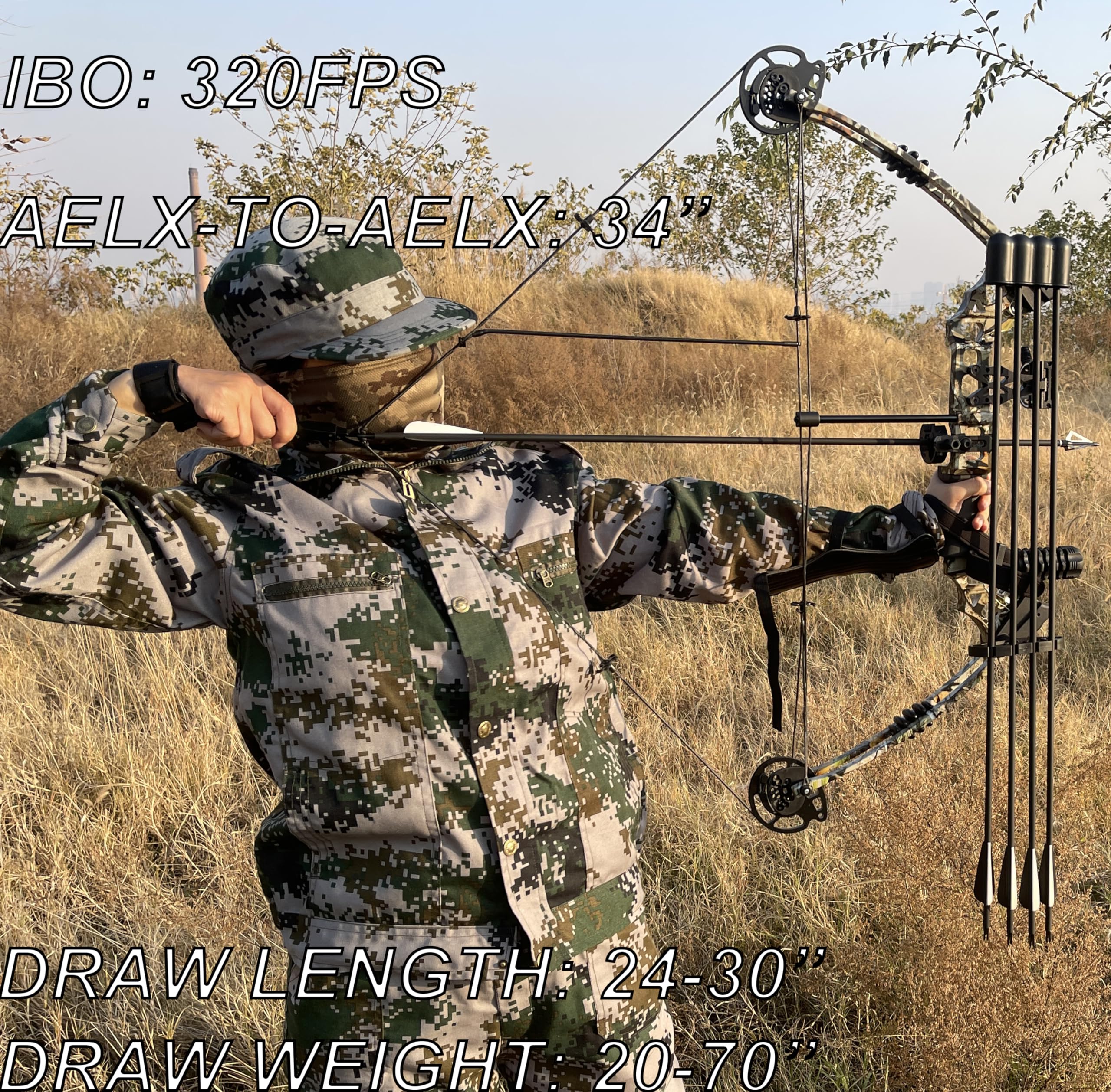 Arco Compound Set Adulto 20-70 LBS Arco da Caccia e Pesca con L'Arco Freccia e Arco Composto Set Arco per Tiro con L'Arco Caccia Bersaglio Tiro Pratica Mancini Destrorsi