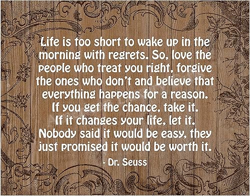 "Life Is Too Short" Dr. Seuss Quote Wall Art Print - 14x11" Inspirational Print For Home Decor, Office Decor, Kids Bedroom Decor & School Wall