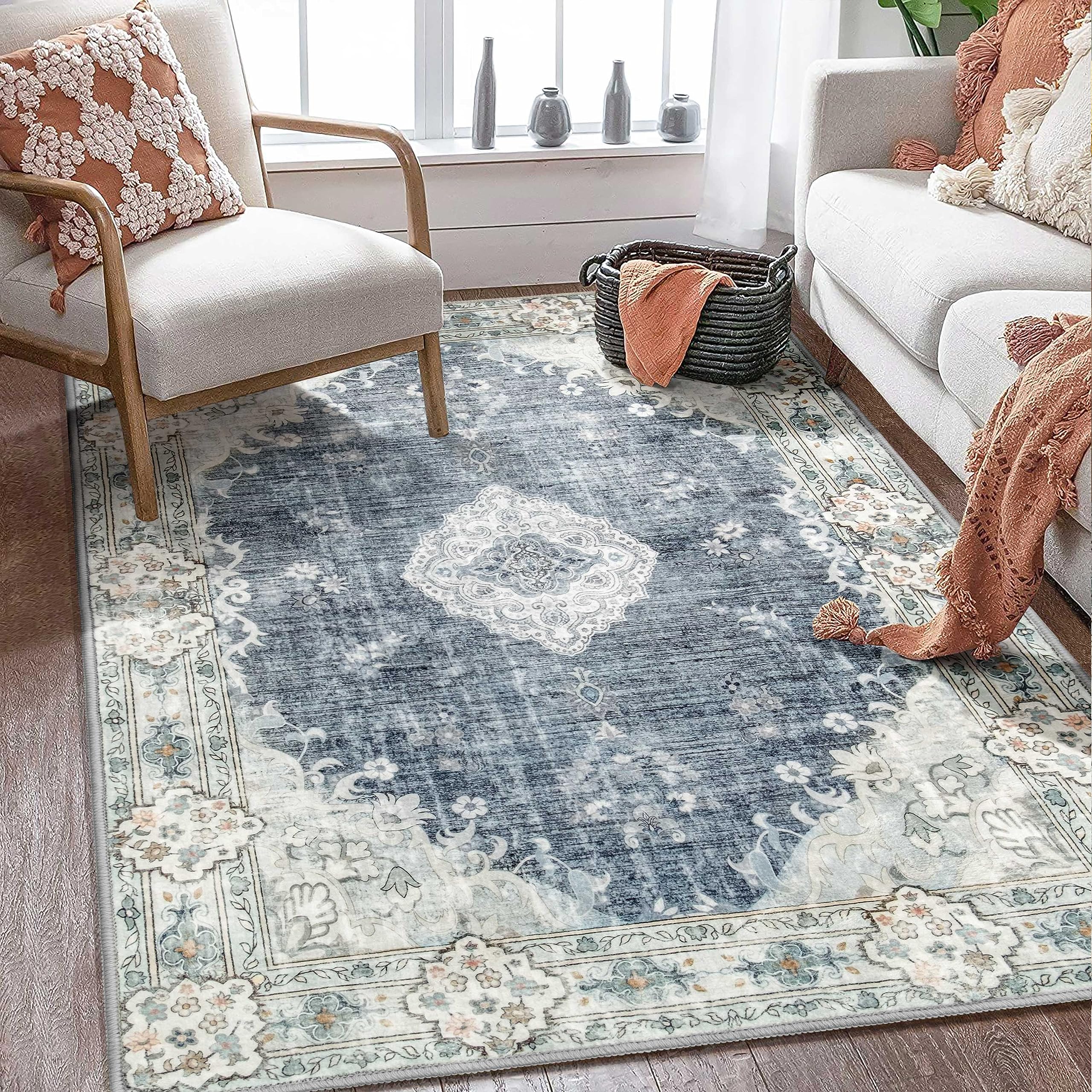 MUJOO Boho Rug 4'x6.5' Area Rugs for Bedroom Living Room Dining Room ...