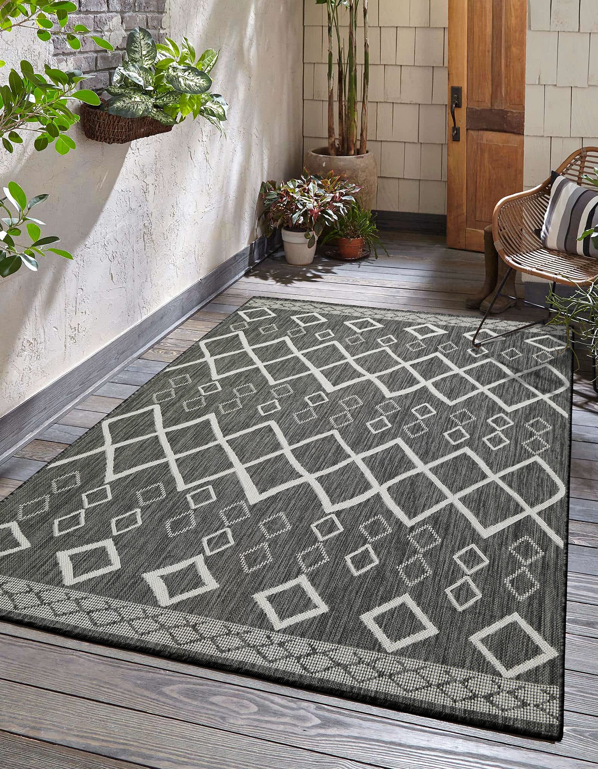 Adiva Rugs Outdoor Indoor Area Rug, Weather Resistant, Easy to Clean, Stain Resistant Floor Mat for Dining Room, Backyard, Deck, Patio (Pebble Weiss,