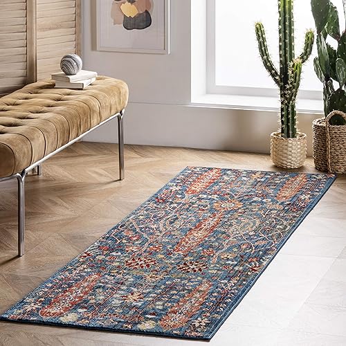 nuLOOM Dasilva - Alfombra tribal con flecos, 2 pies 6 pulgadas x 8 pies, color azul