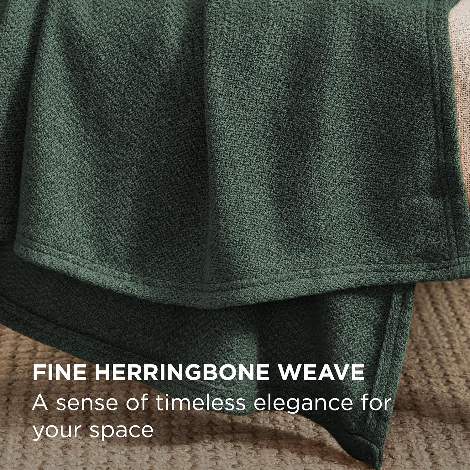 Condition photo showing New/Like New for bedsure gentlesoft 100% cotton blanket twin xl size for bed - cooling breathable and lightweight, soft cozy textured herringbone woven summer blanket for college dorm, dark green, 66x90 inches 03 - dark green twin xl