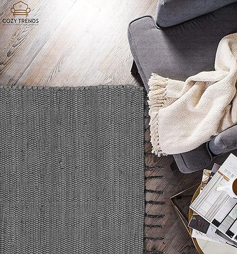 Miniatura 3 de Alfombra de trapo de algodón de 24 x 36 pulgadas, alfombra Chindi multicolor, tejida a mano, lavable y reversible para sala de estar, cocina,