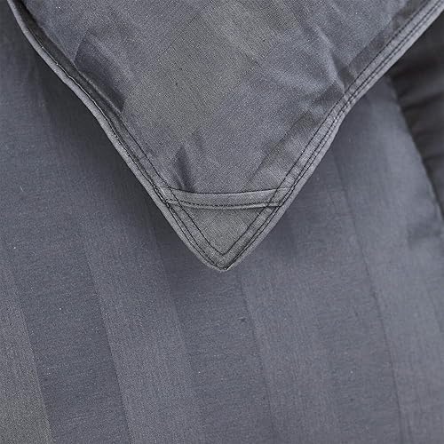 Miniatura 10 de Lujoso edredón de plumón de ganso, diseño de rayas grises California King, 1200 hilos, 100% algodón egipcio, potencia de relleno de 750+, peso de