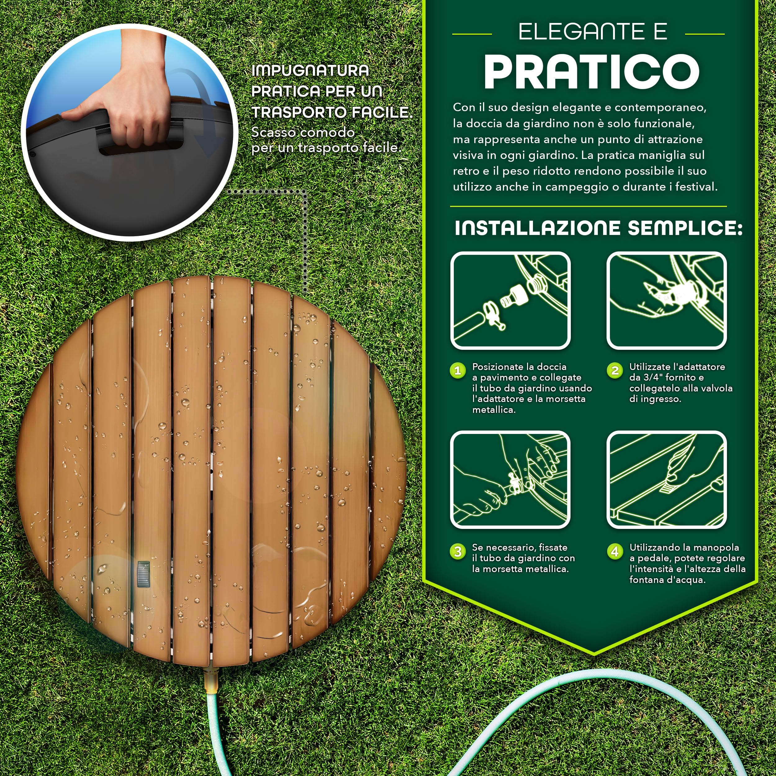 tillvex® Doccia da Giardino Outdoor Fino a 4 m di Altezza della Fontana | Doccia a Pavimento con Pedale | Doccia Esterno Antiscivolo | Doccia da Sauna, Campeggio (Antracite - Rotondo)