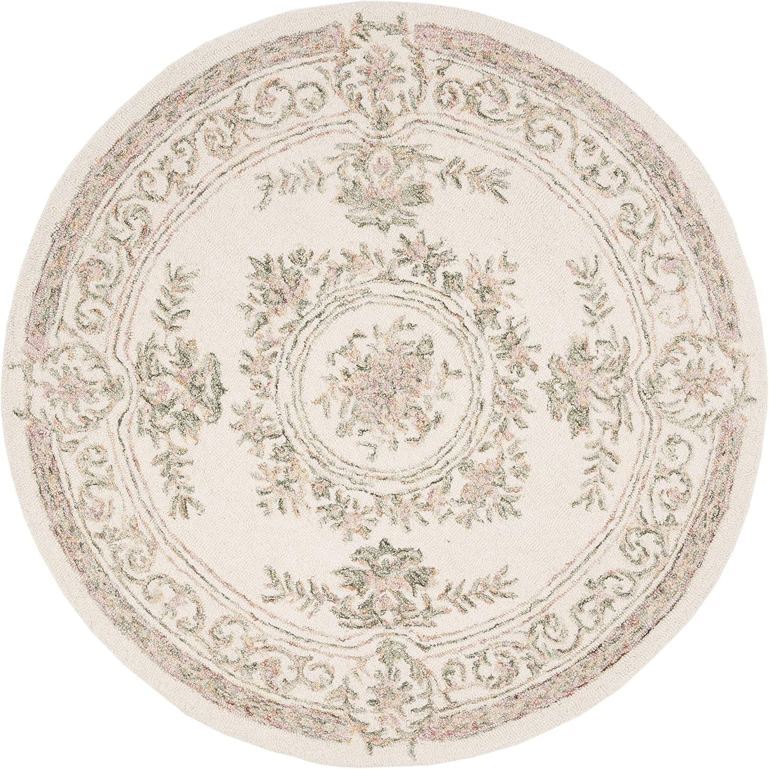 SAFAVIEH Micro-Loop Collection 5' Round Ivory/Fuchsia MLP902R Handmade Premium Wool Area Rug