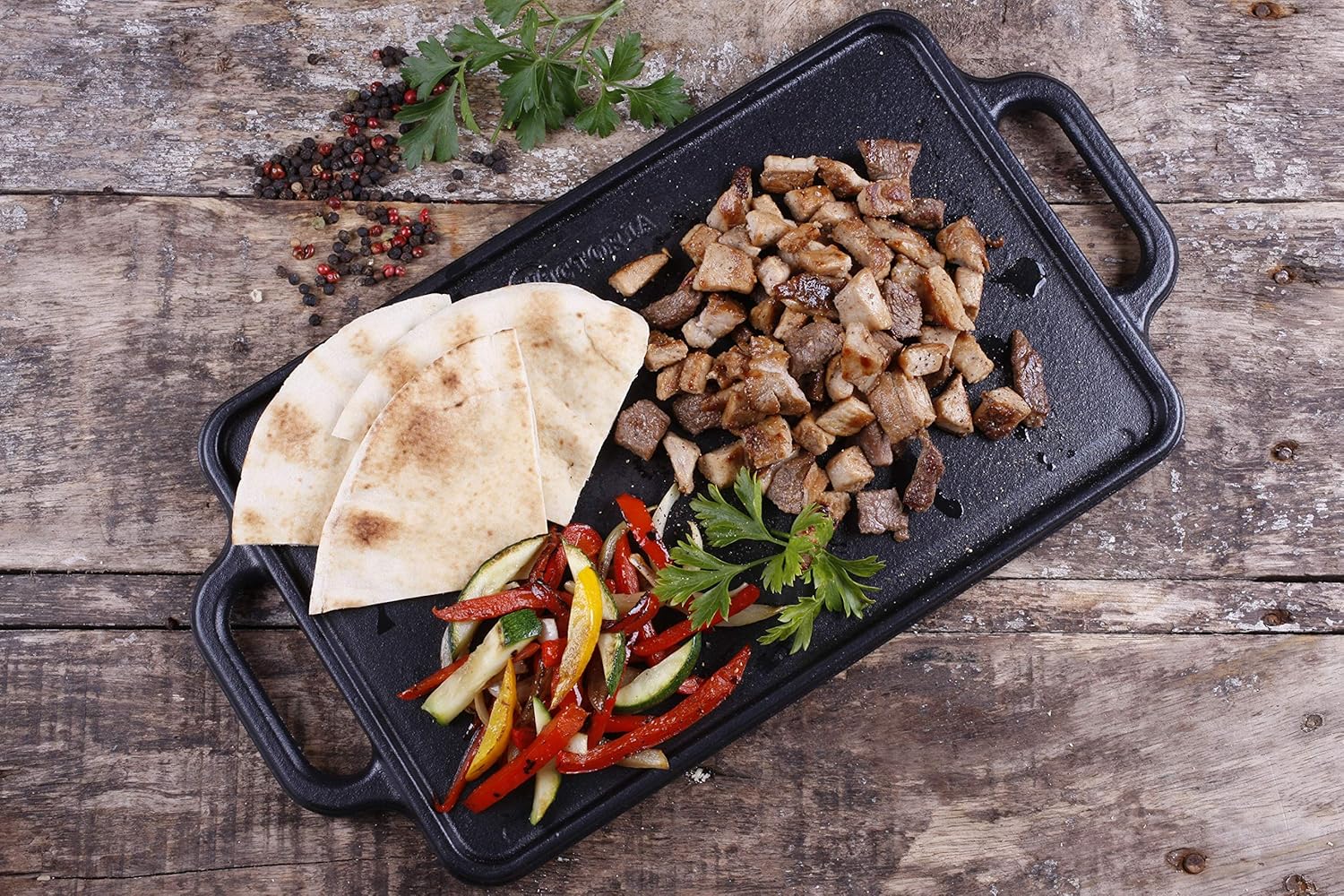 Victoria Rectangular Cast Iron Double Burner, Reversible Griddle Grill Seasoned with 100% Kosher Certified Non-GMO Flaxseed Oil, 13 x 8,3 Inch, Black: Home & Kitchen