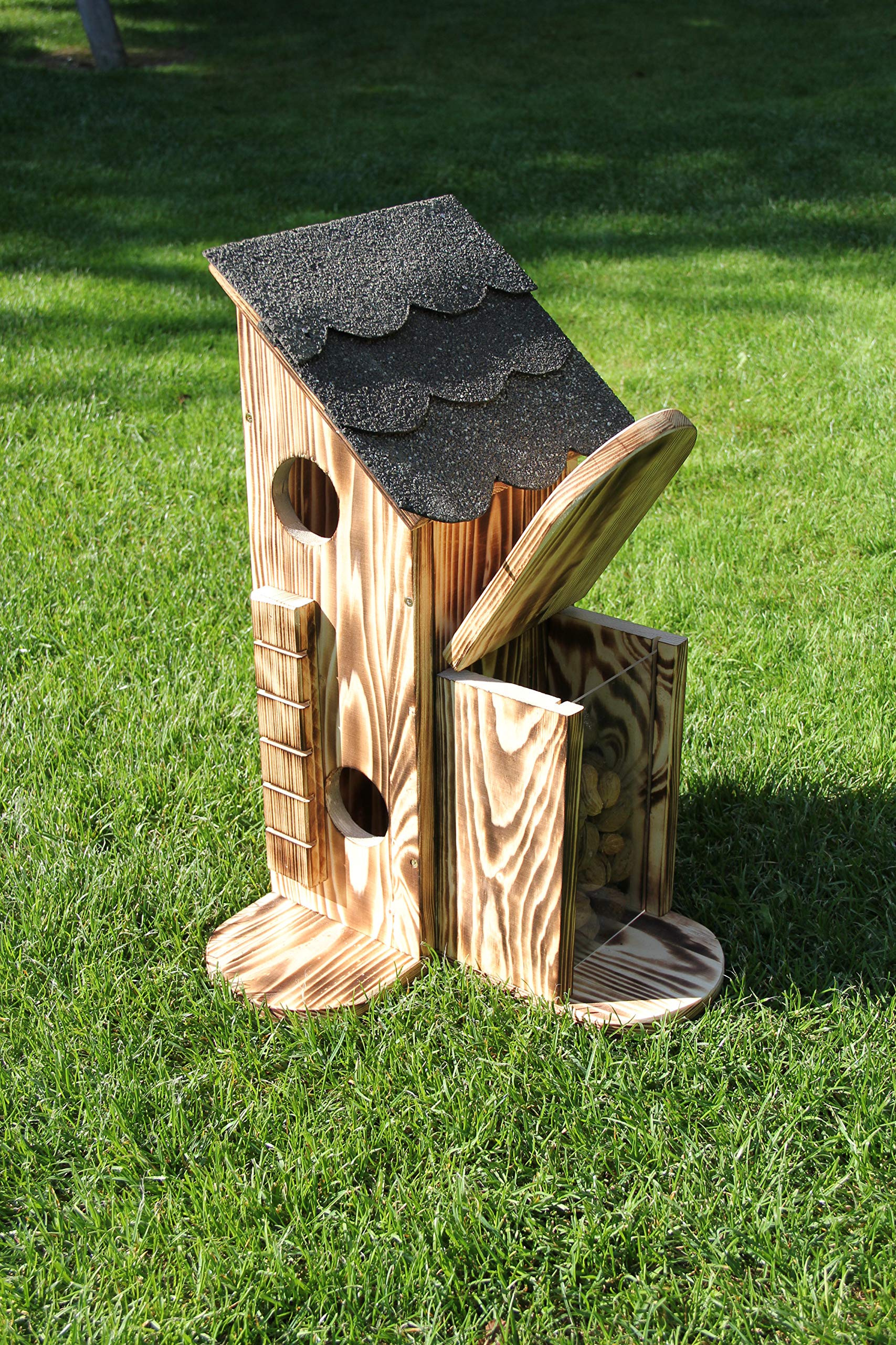 Eichhörnchenfutterhaus-Eichhörnchen-Haus-Eichhörnchenhaus-Futterautomat-Futterhaus-Nistkasten-Kobel-Holzschindeldach-Vogelhaus-Eichhörnchenhaus-Eichhörnchenkobel