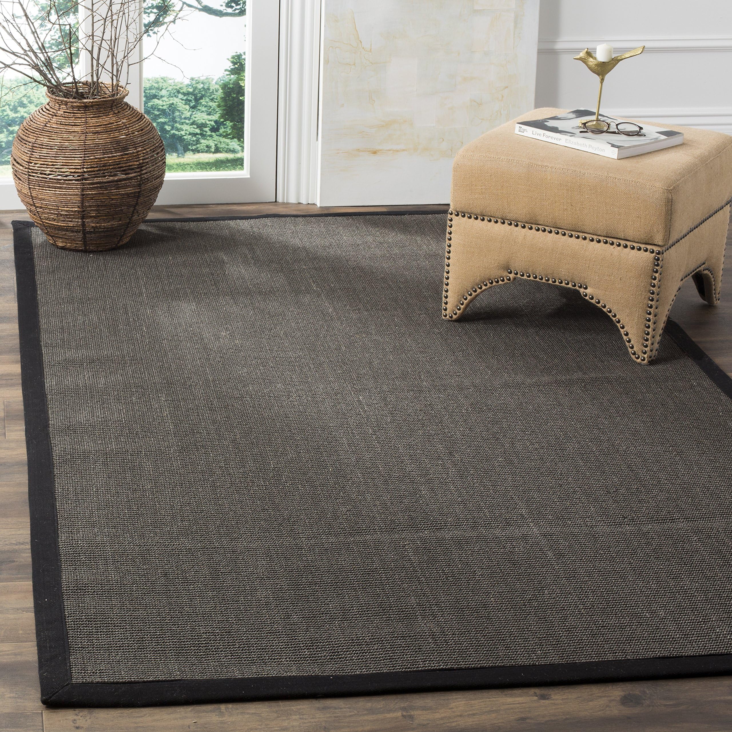 SAFAVIEH Natural Fiber Collection Area Rug - 6' x 9', Charcoal & Charcoal, Border Sisal Design, Easy Care, Ideal for High Traffic Areas in Living Room, Bedroom (NF441D)