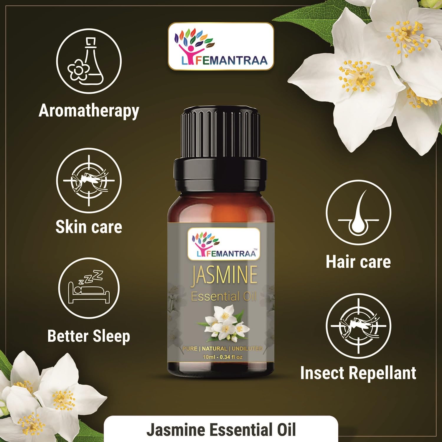 Lifemantraa Pure Lavender, Rosemary, Tea Tree, Jasmine and Rose Essential Oil for Home Fragrance Diffuser, Essential Oils Set for Room Air Freshener Aroma Oil Diffusers, Soap Making, Candle Making 10ml Each (50ml) 4