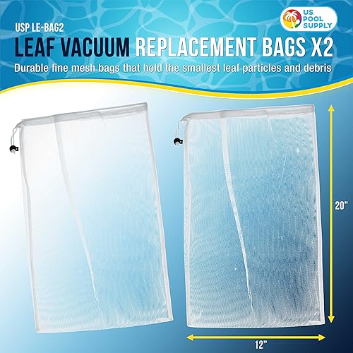 Miniatura 2 de U.S. Pool Supply Bolsas de filtro de malla fina para aspiradoras de hojas, paquete de 2 bolsas de red de repuesto grandes de 16 x 20 pulgadas, cable