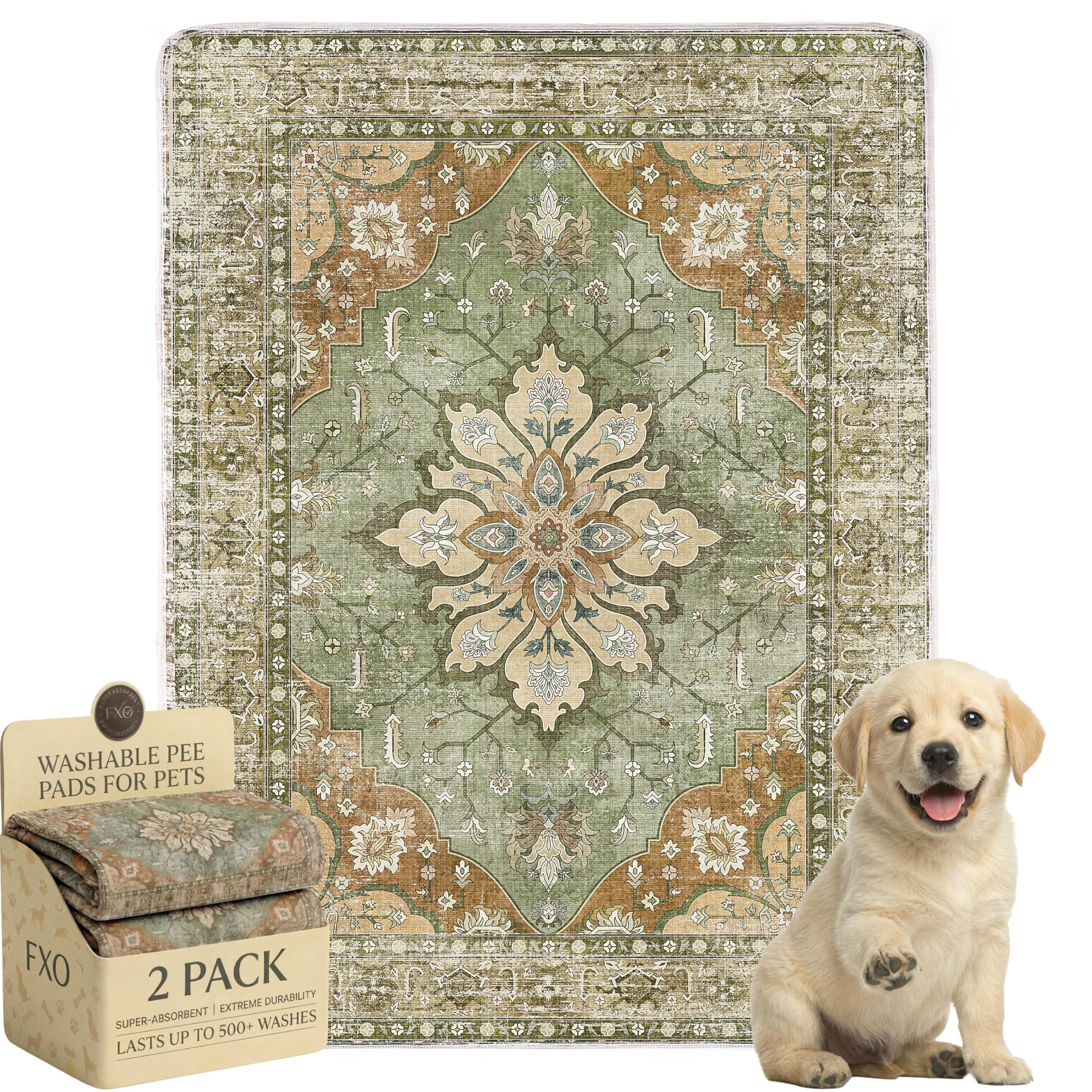 Photo 1 of Washable Pee Pads for Dogs,Great Urine Absorbent Reusable Puppy Training Pads,Waterproof,Leak-Proof & Non-Slip Potty Pads for Whelping,Crate,Playpen,Bed.(Green Floral,18"x24")