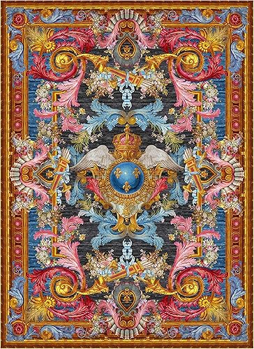 FERONIA - Alfombra vintage de lujo, antideslizante, lavable a máquina, de pelo corto, para sala de estar, dormitorio, Roi du Soleil, 8 x 10 pulgadas