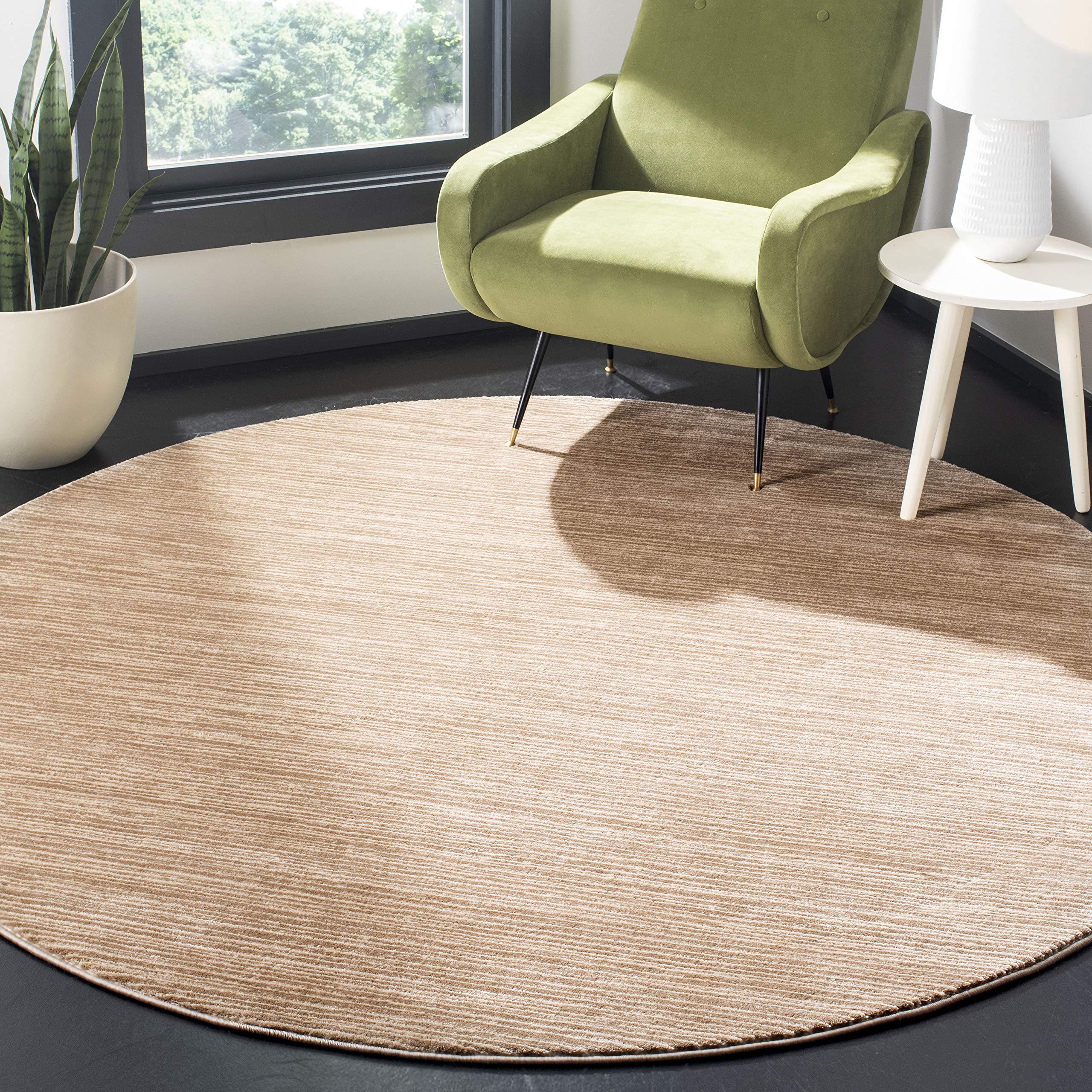 SAFAVIEH Vision Round Rug 4 ft, Modern Striped Light Brown VSN606C