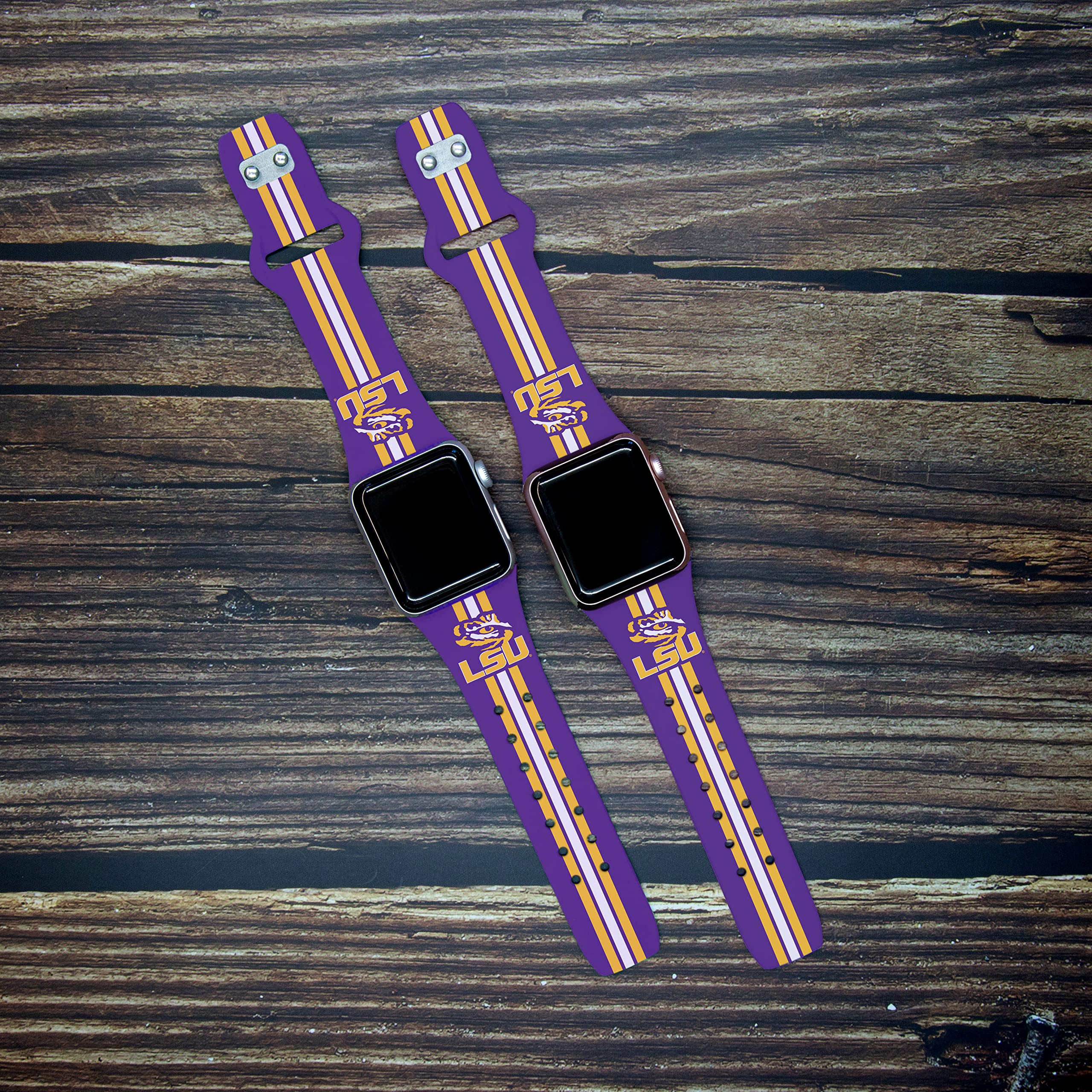 Affinity Bands Louisiana State Tigers HD Combo Package Compatible with Apple Watch and AirPods Gen 1 & 2 (42/44/45mm Long Stripes)
