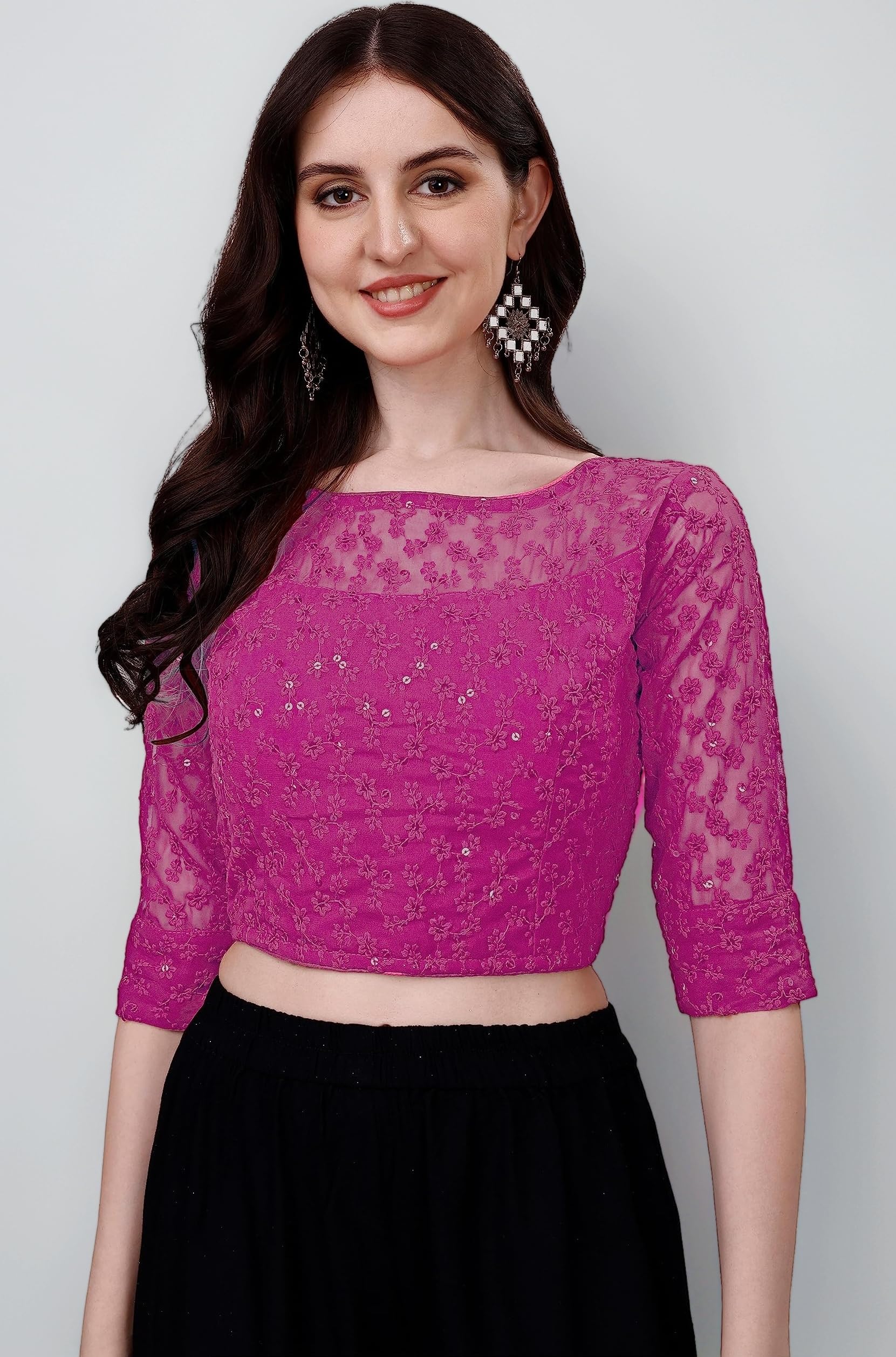 Pujia Mills Womens Readymade Fancy Sifli Work Half Sleeve Saree Blouse.