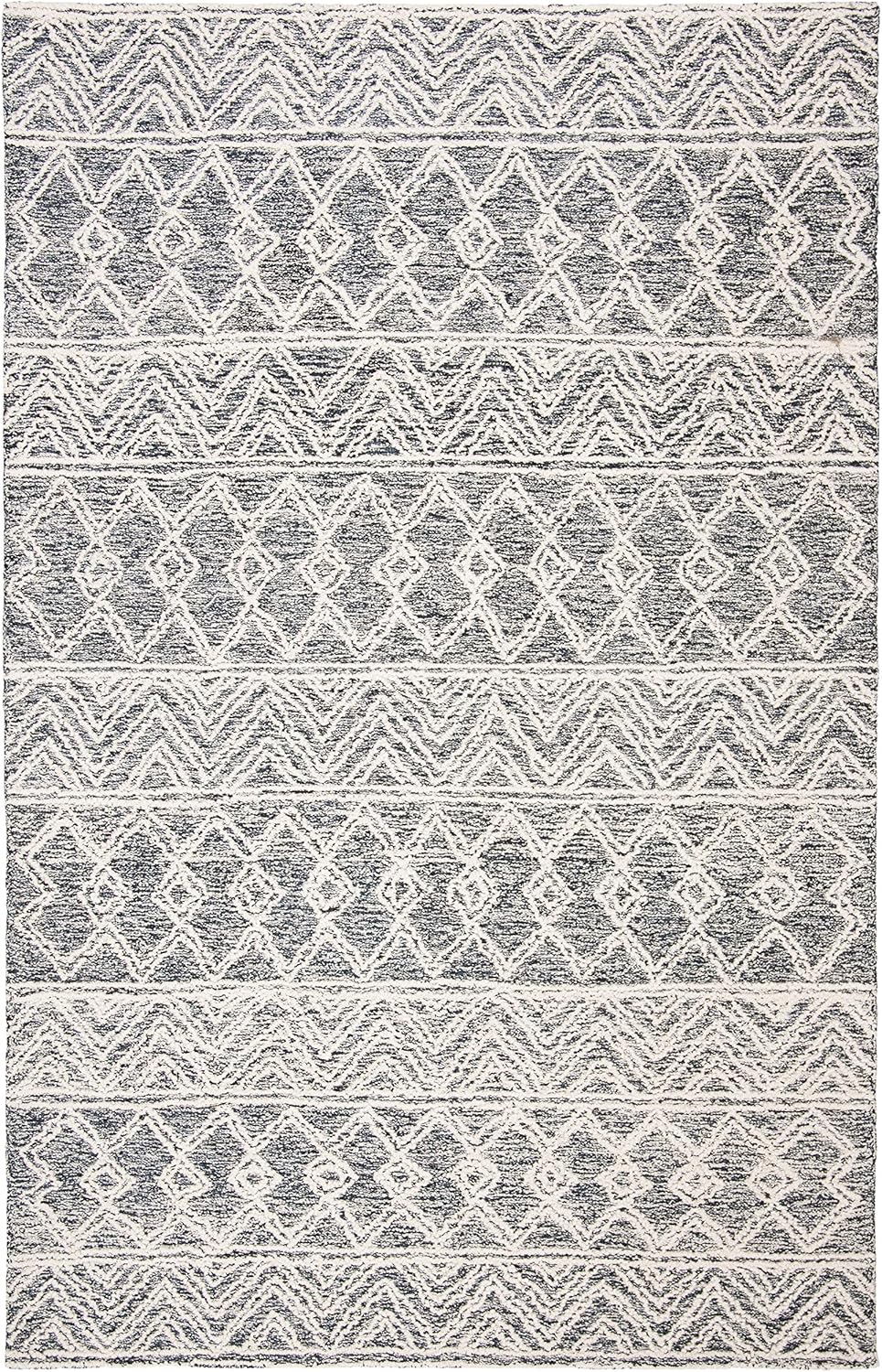 SAFAVIEH Micro-Loop Collection Area Rug - 5' x 8', Ivory & Black, Handmade Moroccan Boho Wool, Ideal for High Traffic Areas in Living Room, Bedroom (MLP203A)