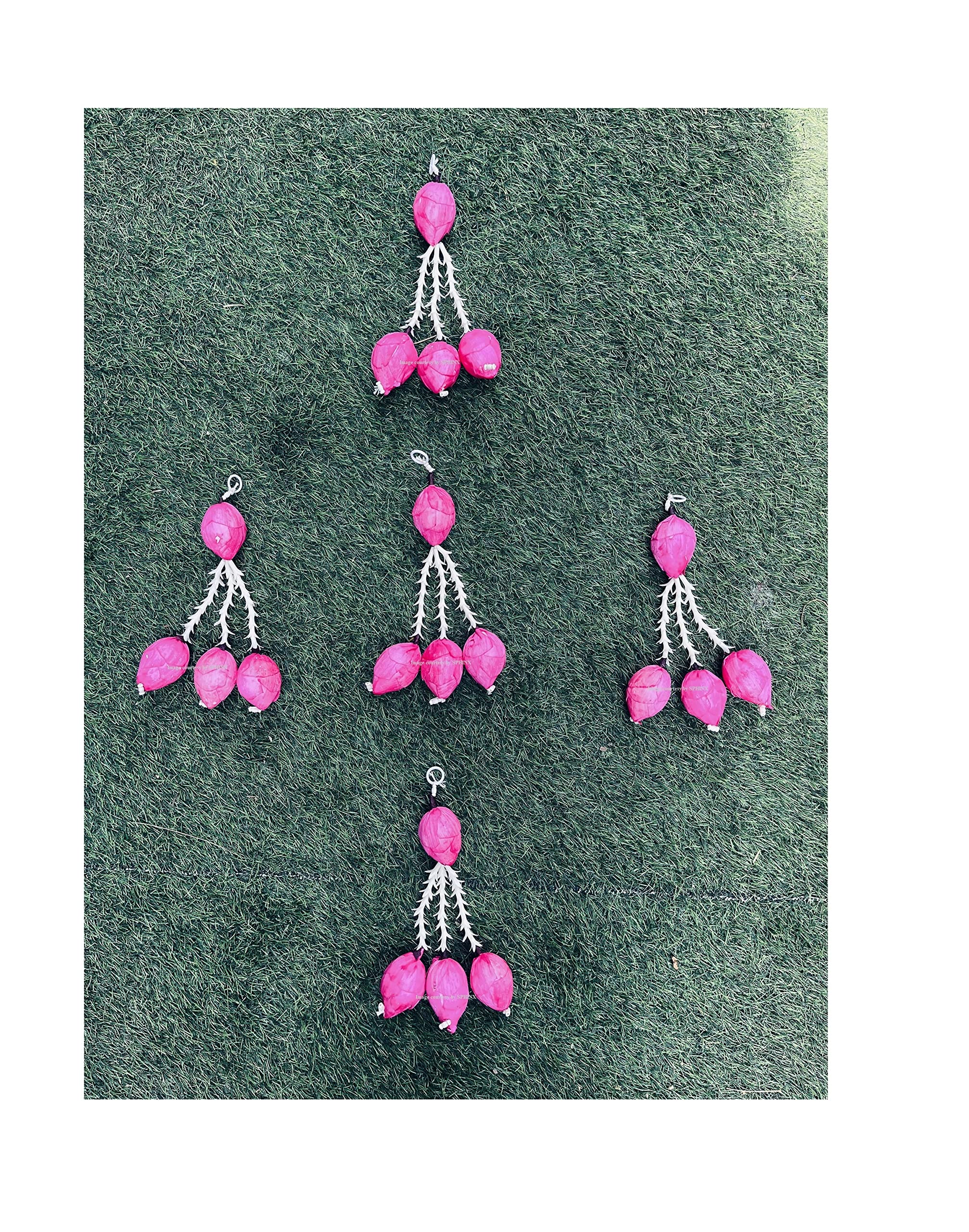SPHINX paper fake lotus and rajnigandha hangings, lotus flower latkans, for Festive decor Pooja room decor Wedding Housewarming home function decorations ( Height Approx 28 cms)- (3 Line Latkan, 20 Pieces)