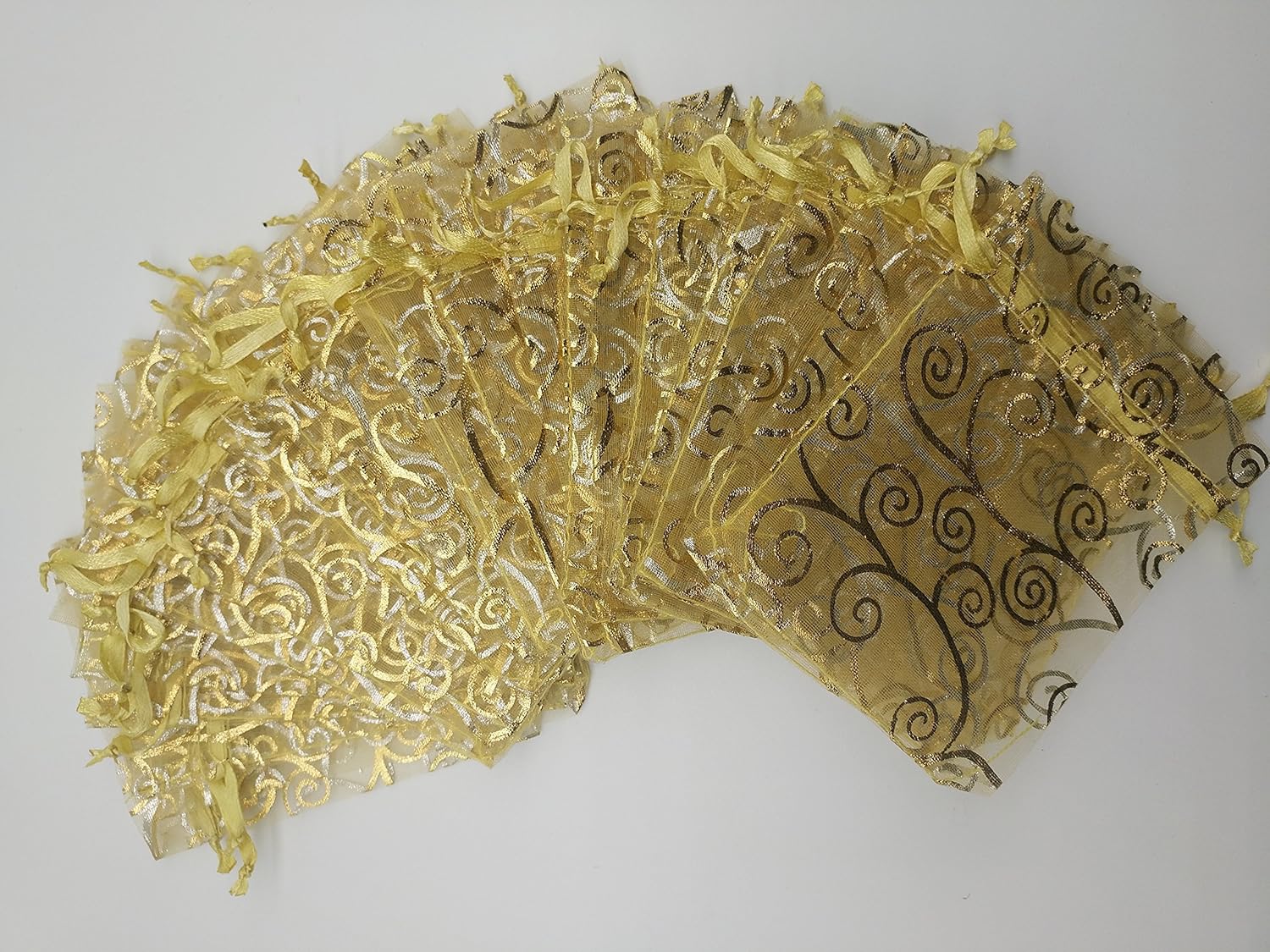 100pcs Sheer Organza Favor Bags For Wedding Baby Shower Rattan Print Gift Bags Samples Display Drawstring Pouches (3x4 inch, gold) - Image 3