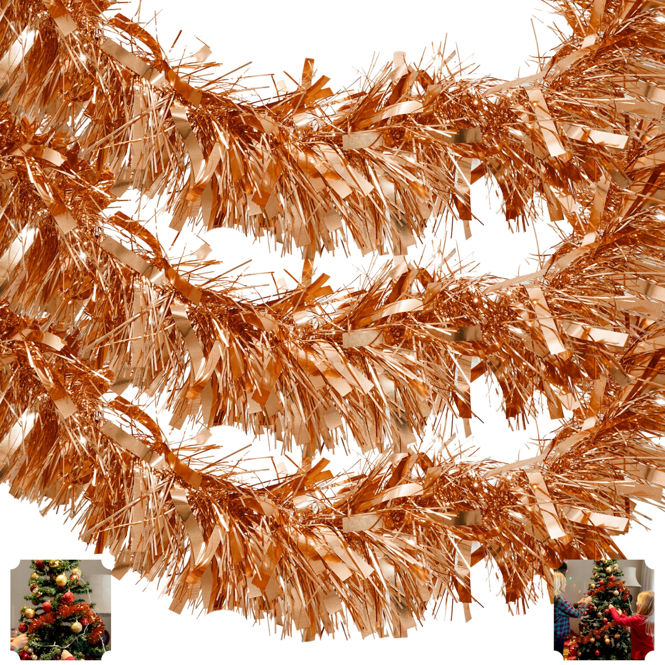HOVUK® 3-Pack Copper Thick and Thin Tinsels Garland Christmas Decoration, Xmas Tree Decor (3X 2M Copper Tinsels)