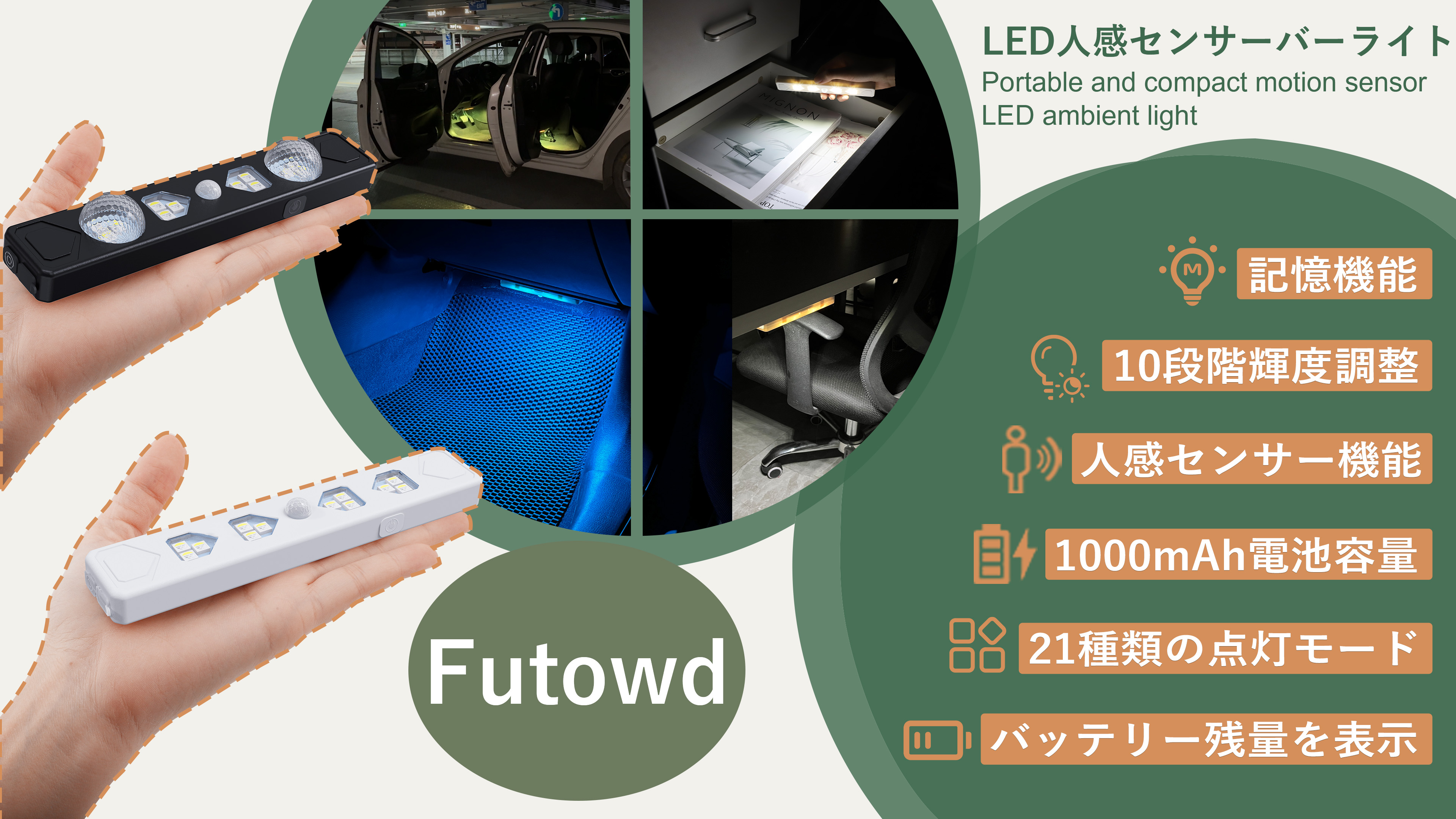 Amazon.co.jp: Futwod LED バーライト 9色 RGB 人感センサー フット