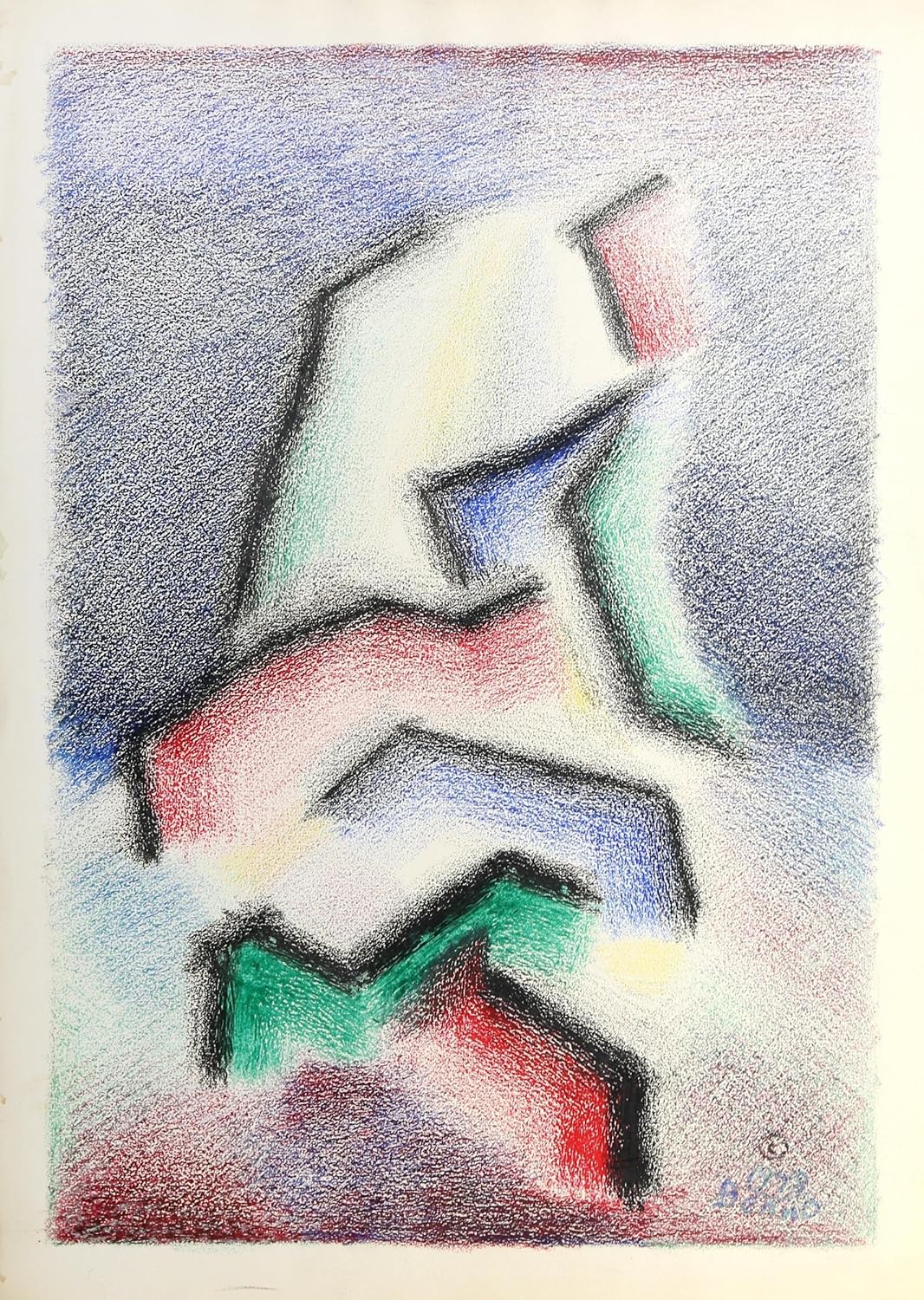 Benjamin Benno, Untitled Abstract in Red and Green Crayon on paper, signed and dated lower right