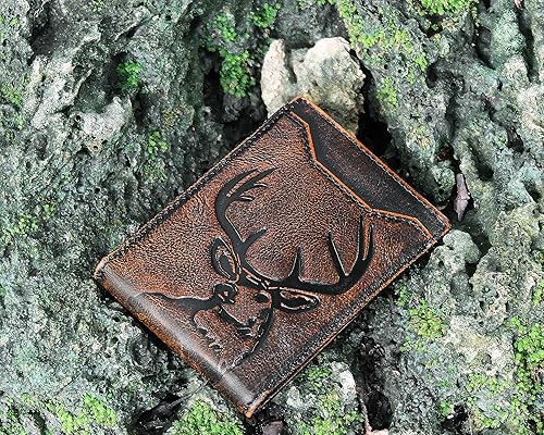Miniatura 3 de DK86 Mens Deer Slim Wallet with Money Clip Minimalist Bifold Front Pocket wallet for Men RFID Blocking Full Grain Leather with Hand Burnished