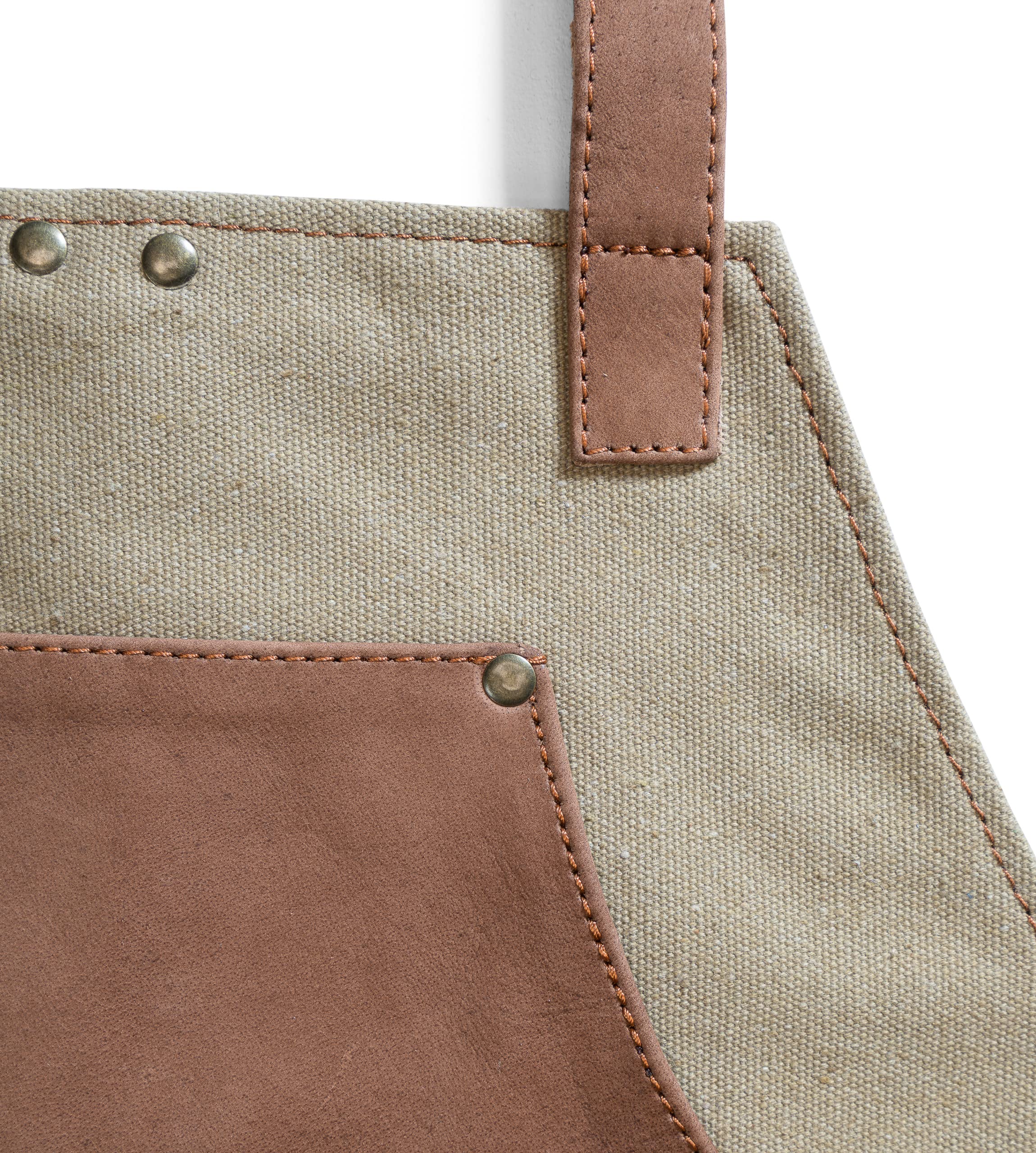 Hayden Tablier de cuisine, en toile de qualité supérieure et cuir véritable, réglable, avec sangle en cuir, pour cuisine, barbecue et barista, Toile beige, taille unique