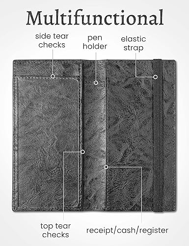 Miniatura 2 de Yarnic Funda para chequera personal, soporte para chequera con soporte para bolígrafo y divisor de plástico transparente integrado para cheques