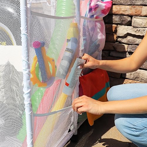 Miniatura 5 de Essentially Yours Soporte para fideos de piscina, juguetes, flotadores, bolas y flotadores, organizador de almacenamiento de malla, extragrande,
