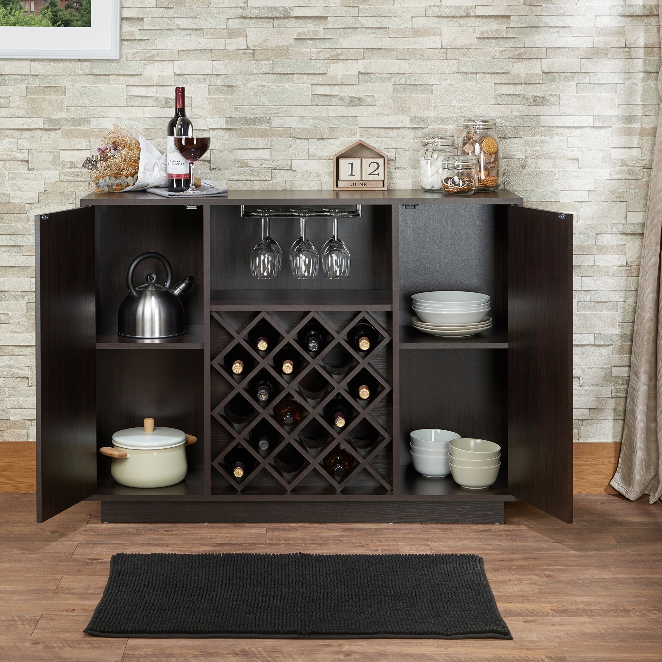 Espresso 2 Door Wine Cabinet with Stemware Rack
