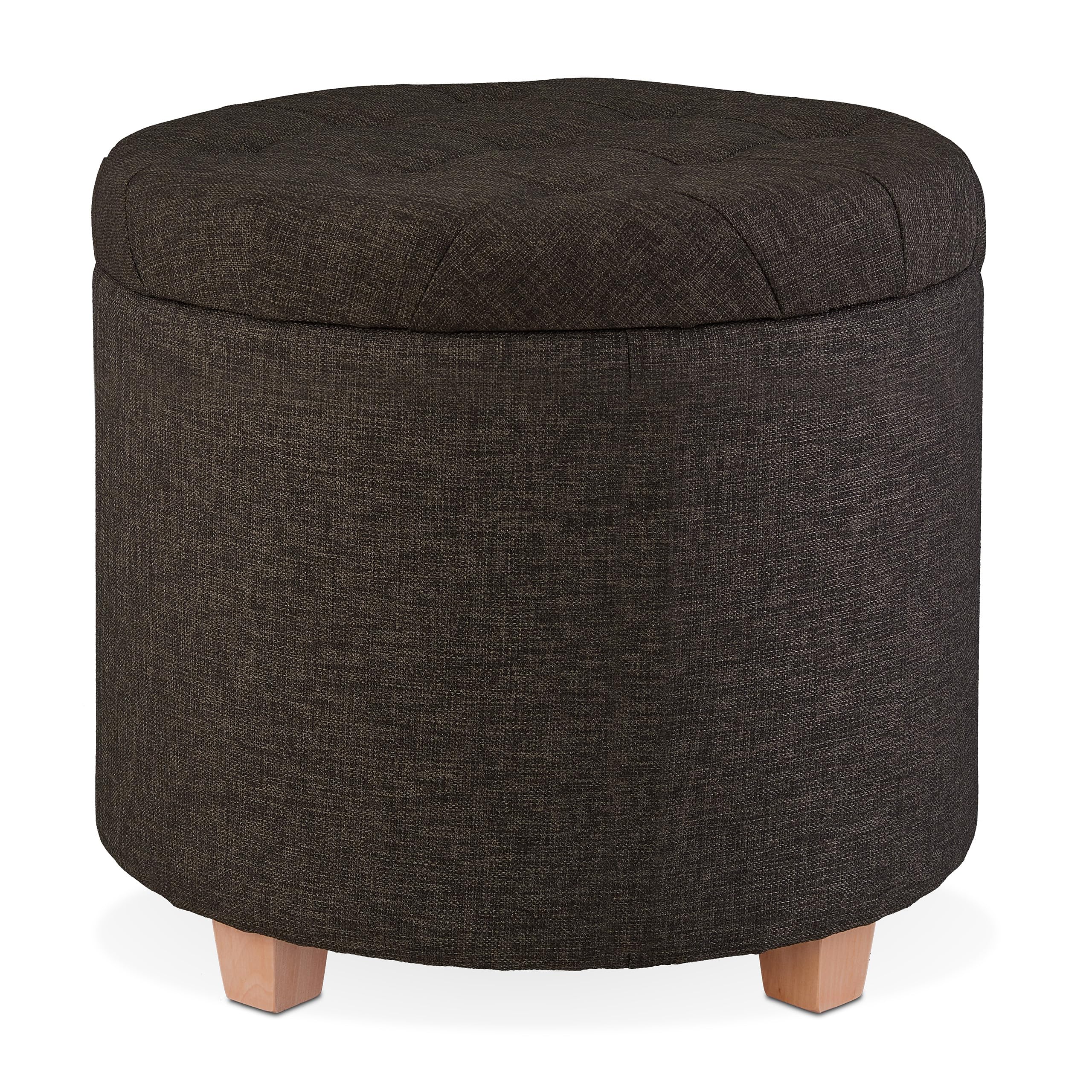 Relaxdays Pouf Contenitore Rotondo, Sgabello Imbottito, Poggiapiedi Salotto, Effetto Lino, HxD: 41 x 44 cm, Marrone