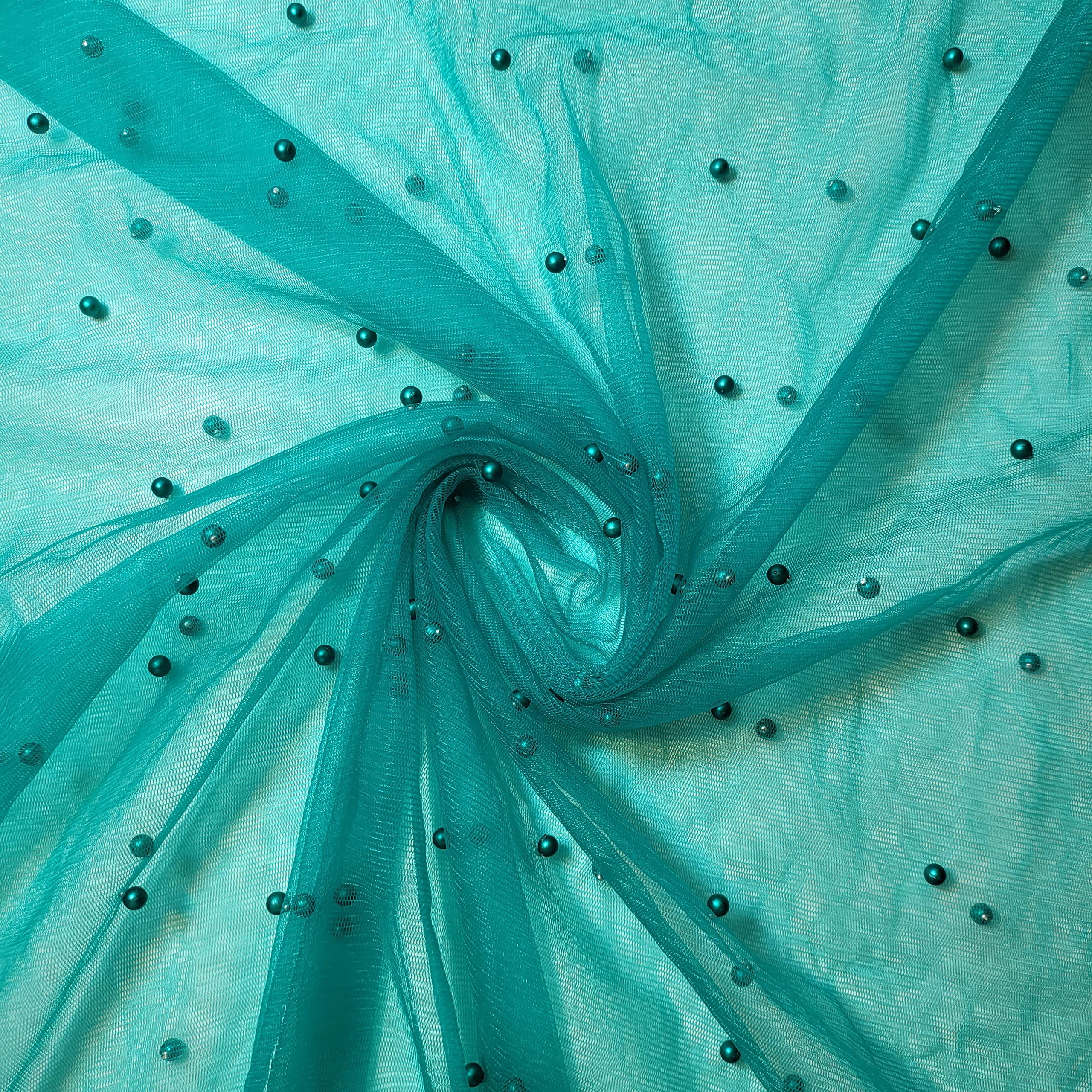 Textile Station 58" Wide Tulle Beaded Pearl Lace Net Fabric Bridal Veil Wedding Backdrop Décor Available in 25 Colours (Col #23, 2 Meter)