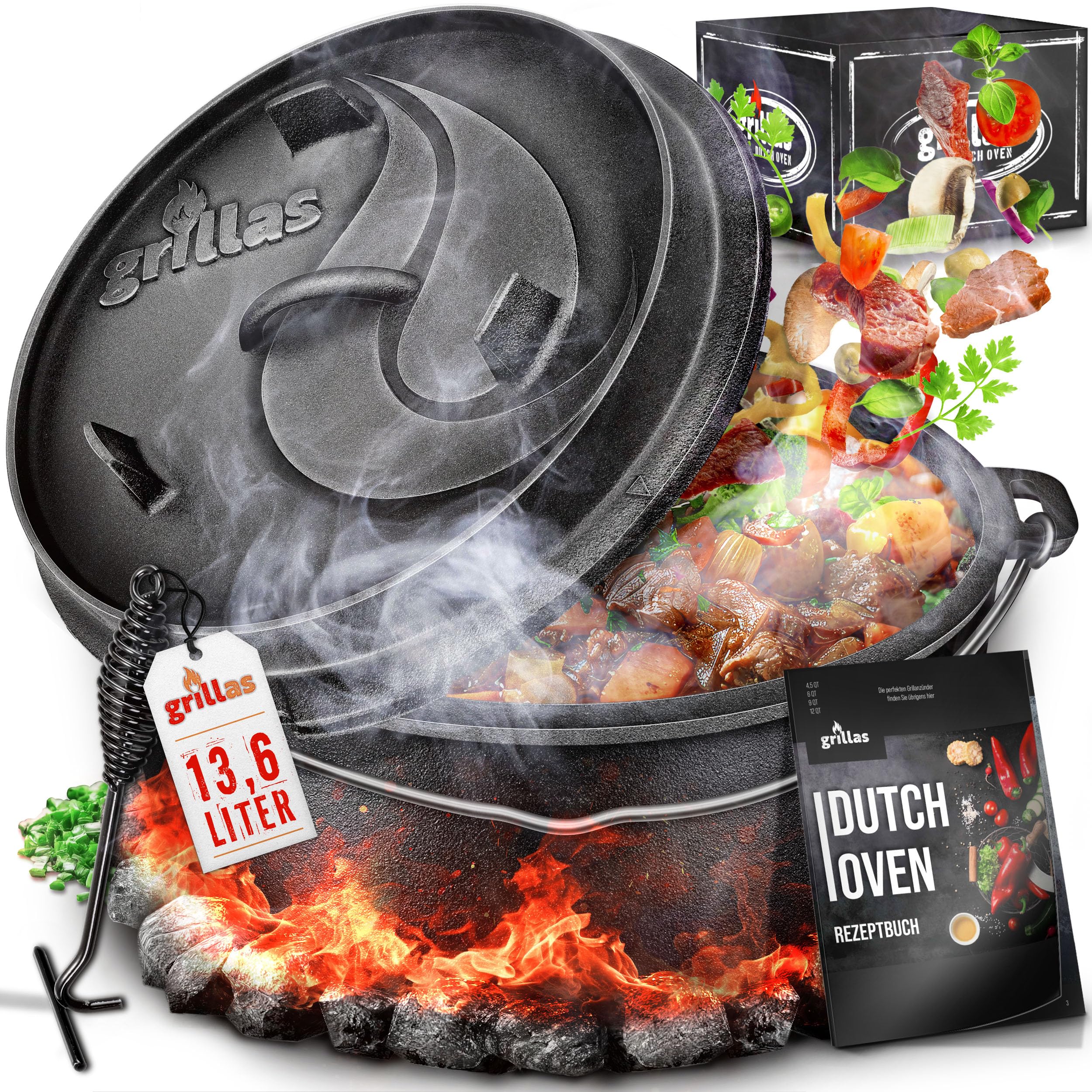 grillas® Pentola Olandese | Dutch Oven | Forno Olandese | Pentola da Fuoco | Casseruola in Ghisa